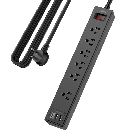 6Ft Power Strip Surge Protector - Yintar Extension Cord with 6 AC Outlets and 3 USB Ports for for Home, Office, Dorm Essentials, 1680 Joules, ETL Listed, (Black)
