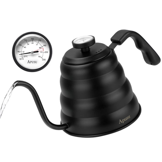 Tea Kettle with Thermometer Pot Black Stovetop Tea Kettle 40 oz 1200ml Gooseneck Kettle Teapot Pour Over Coffee Kettle with Thermometer,40oz,Black,1Pack