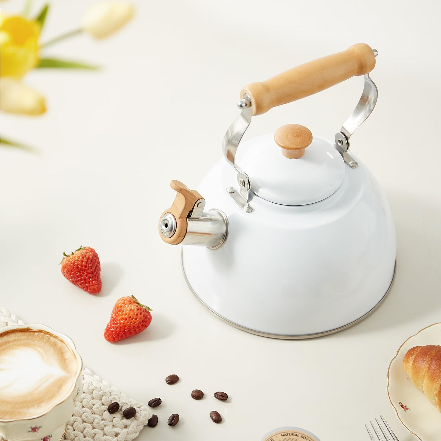 ROCKURWOK Tea Kettle, Tea Pot with Cool Touch Ergonomic Handle, Teapot Food Grade Stainless Steel, Tea Kettle Stovetop, Kettle Teapot, Whistling Tea Kettle, Small Tea Kettle, 1.6 Quart (Green)