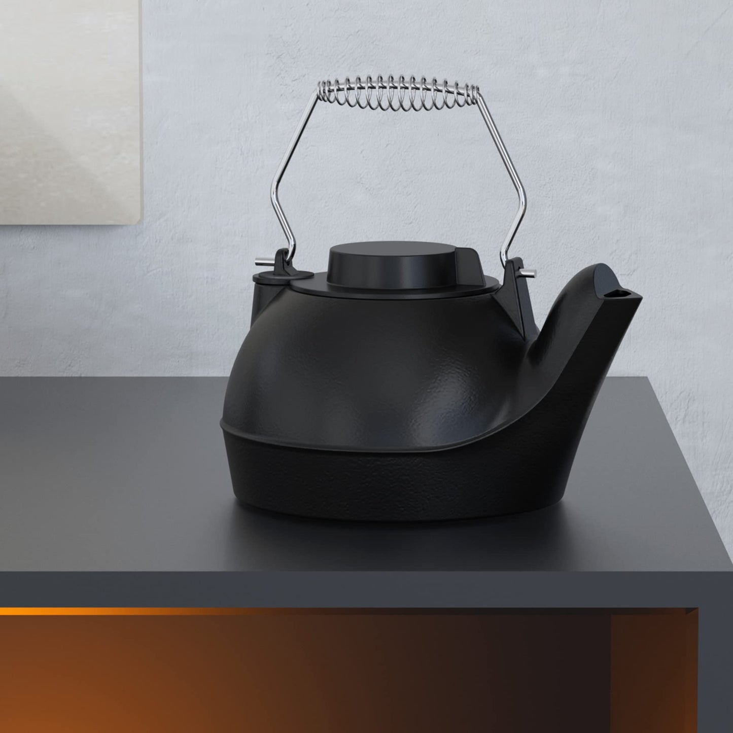 Fire Beauty Humidifying Iron Kettle,Stove Humidifier,Wood Stove Kettle,Cast Iron,Chrome handle