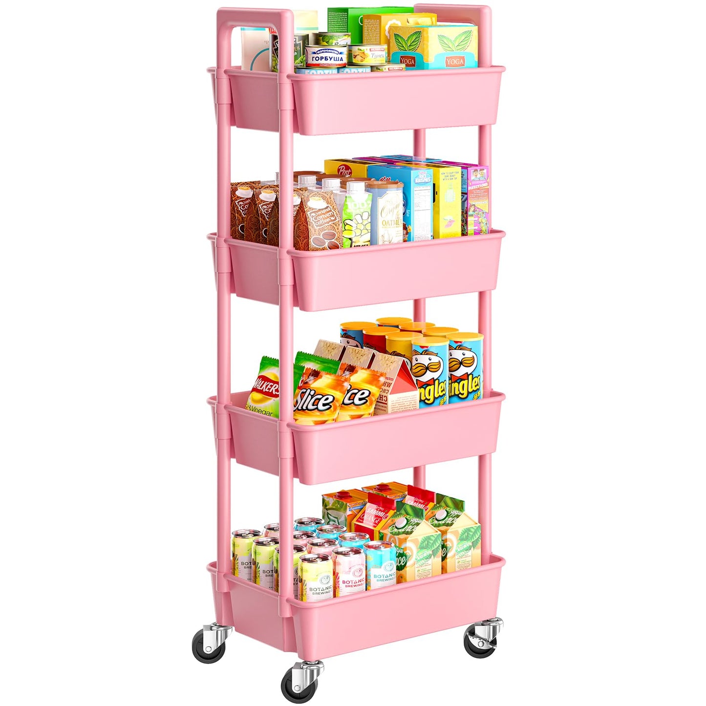 Pipishell 3 Tier Rolling Cart Organizer, Plastic Rolling Cart with Lockable Wheels & Reinforced Handle, Lightweight Utility Cart Storage Cart for Nursery, Kitchen, Bathroom, Craft Room, White, PIUC14W