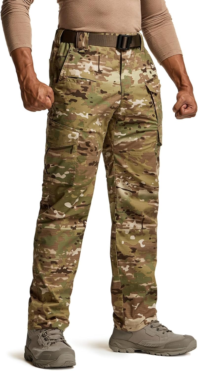 CQR Men's Flex Ripstop Tactical Pants, Water Resistant Stretch Cargo Pants, Lightweight EDC Hiking Work Pants