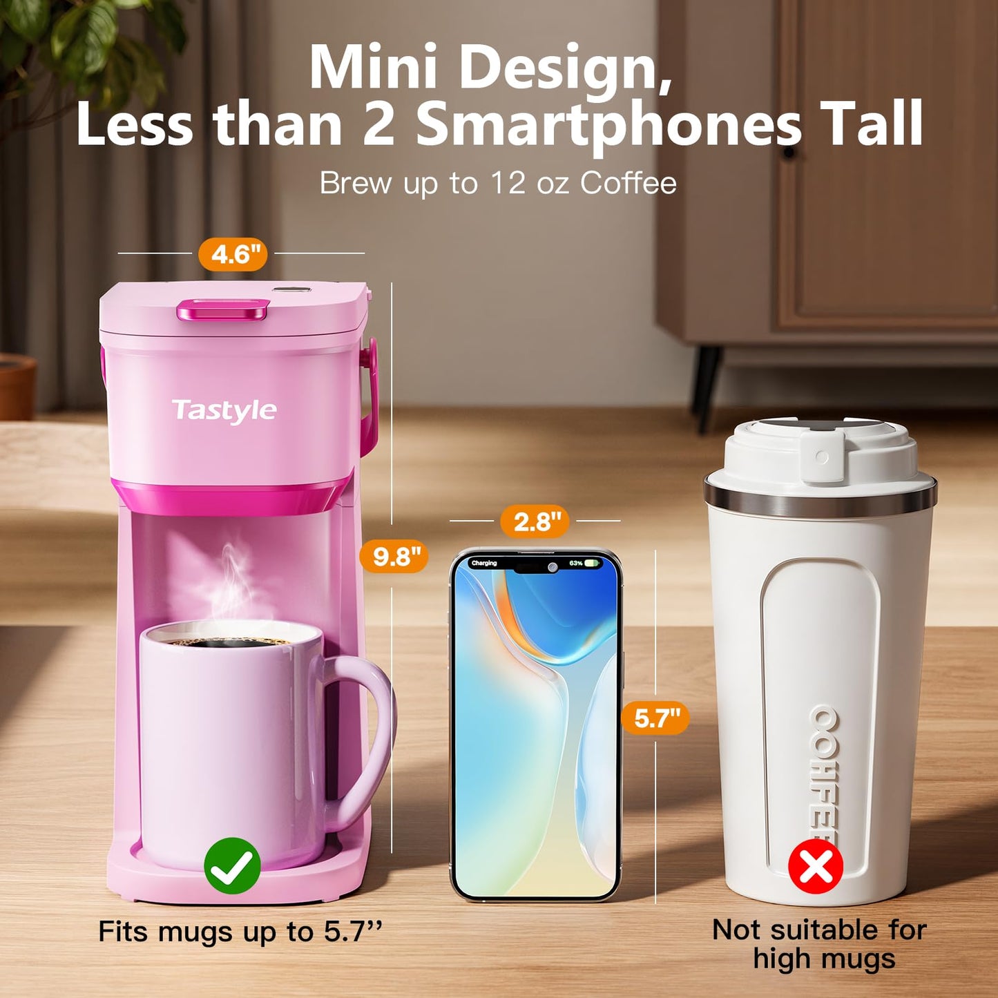 Single Serve One Cup Coffee Maker, for K Cups and Grounds, Mini Coffee Maker with Portable Handle, 6 to 12 Oz Brew Size, for Travel, Camping, Office, RV and Dorm, 120V, Black and Gold