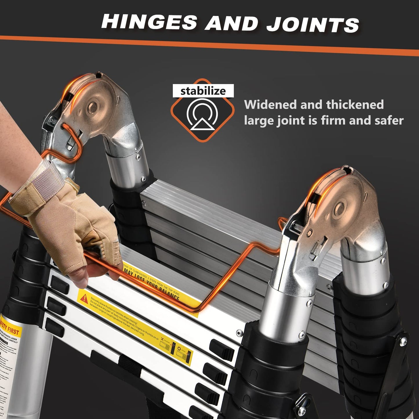 Telescoping Ladder, SocTone 12.5 FT Aluminum Lightweight Extension Ladder with 2 Triangle Stabilizers, Heavy Duty 330lbs Max Capacity, Multi-Purpose Collapsible Ladder for RV or Outdoor Work