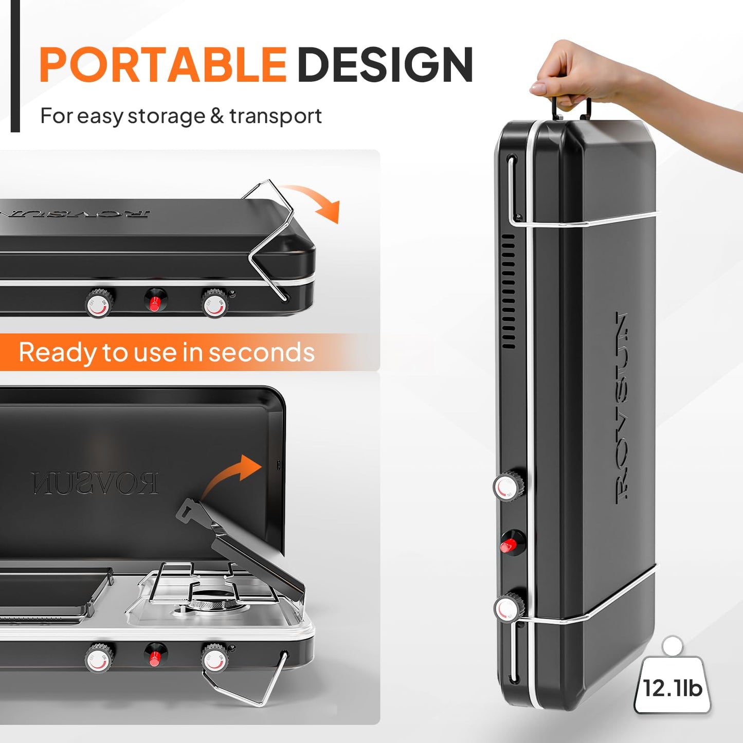 ROVSUN 2-in-1 Portable Camping Stove & Propane Oven with Piezo Igniter, 2 Burner Stove & Outdoor Oven with Adjustable Fire, Thermometer, Wind Panel & Regulator for Traveling, Tailgating (Black)