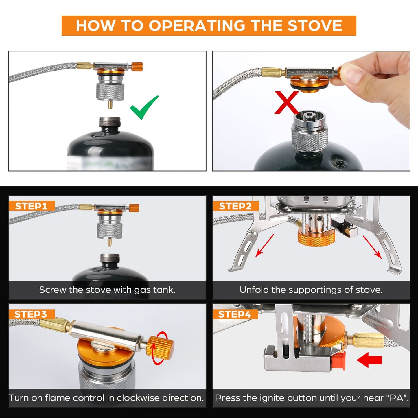 Odoland 3500W/6800W Windproof Camp Stove Camping Gas Stove with Fuel Canister Adapter, Piezo Ignition, Carry Case, Portable Collapsible Stove Burner for Outdoor Backpacking Hiking and Picnic