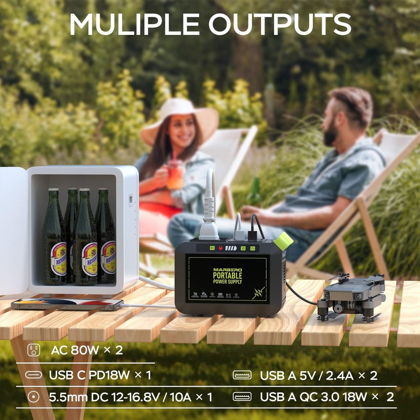 Portable Power Station 300W MARBERO 237Wh Camping Solar Generator Backup Lithium Battery with Pure Sine Wave 110V AC Outlet, USB C, USB A, DC for Outdoors Camping CPAP Home Blackout Emergency