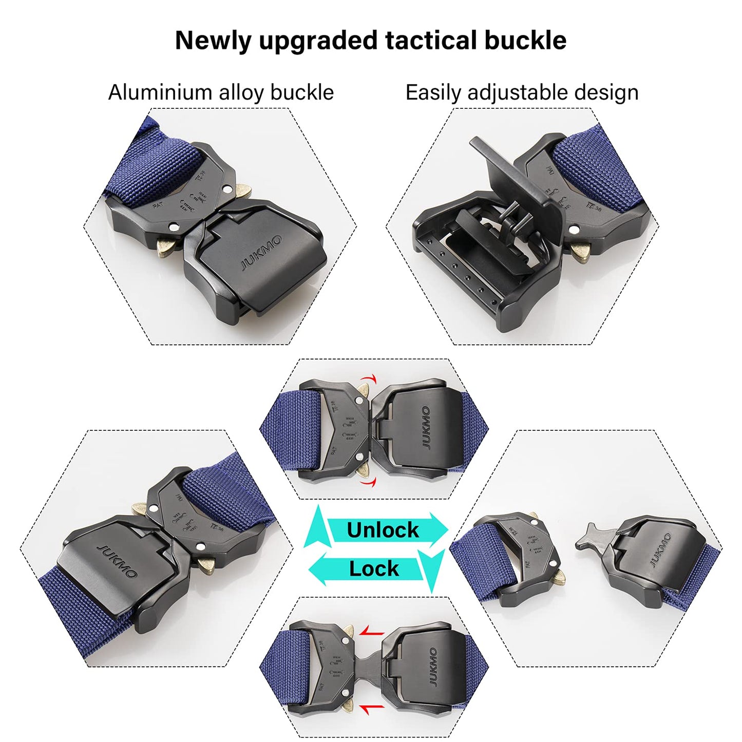 JUKMO Tactical Belt, Military Hiking Rigger 1.5" Nylon Web Work Belt with Heavy Duty Quick Release Buckle