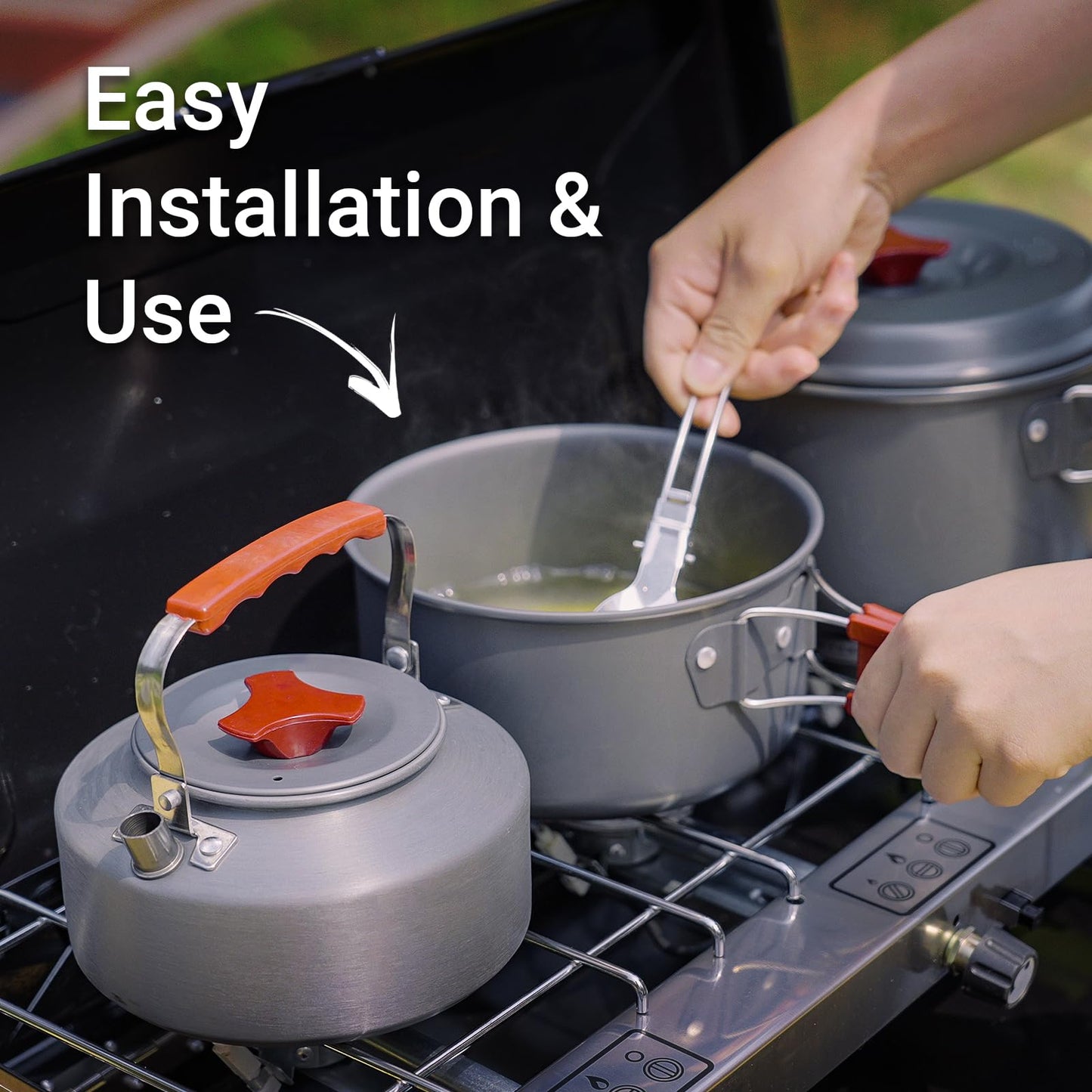 Camping Stove, 3 Burners Propane Portable Camp Stove with Regulator, Push-Button Instant Ignition, Adjustable Burners & Wind Guards for Car BBQ Picnics Outdoor Cooking (BEIGE-20400 BTUs)