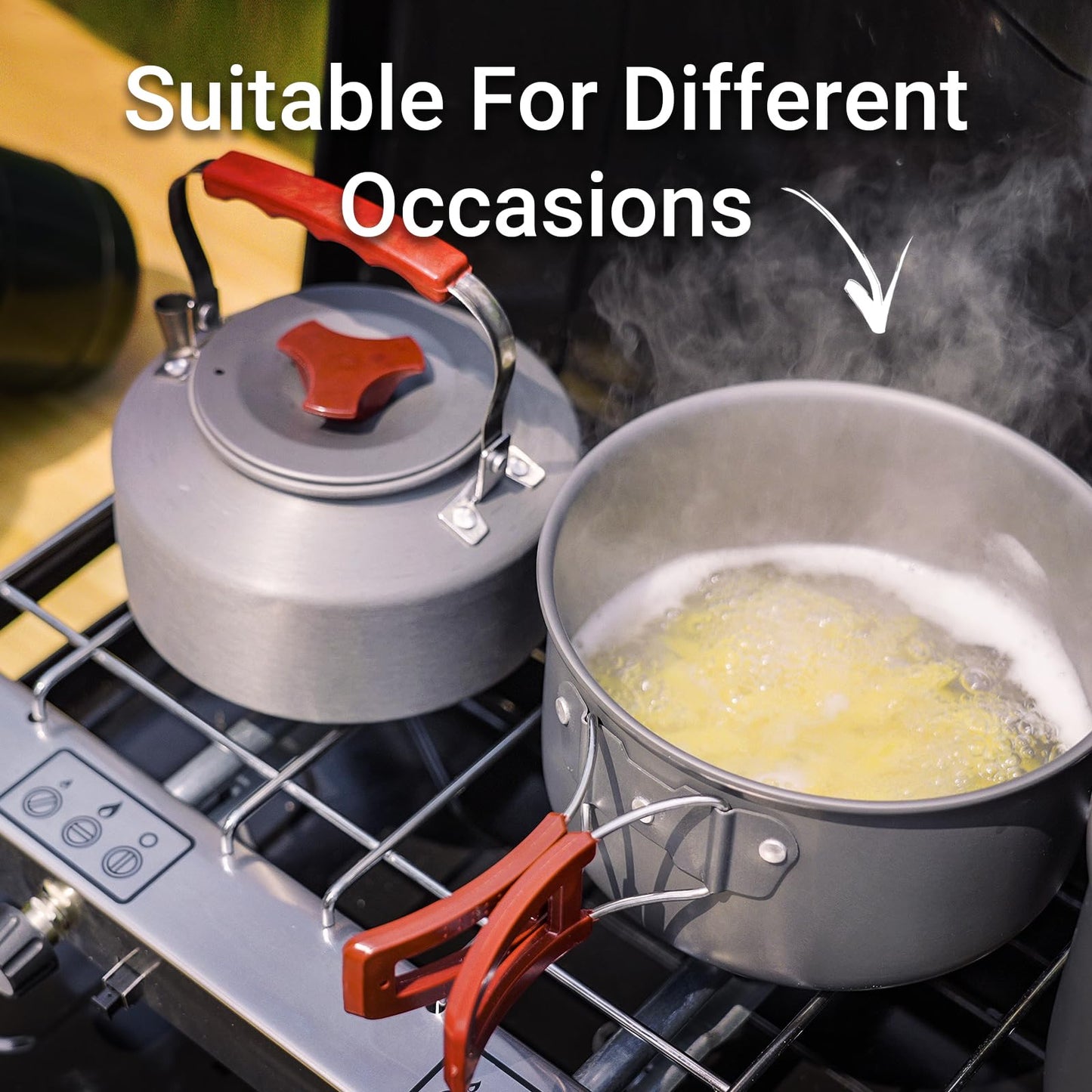 Camping Stove, 3 Burners Propane Portable Camp Stove with Regulator, Push-Button Instant Ignition, Adjustable Burners & Wind Guards for Car BBQ Picnics Outdoor Cooking (BEIGE-20400 BTUs)