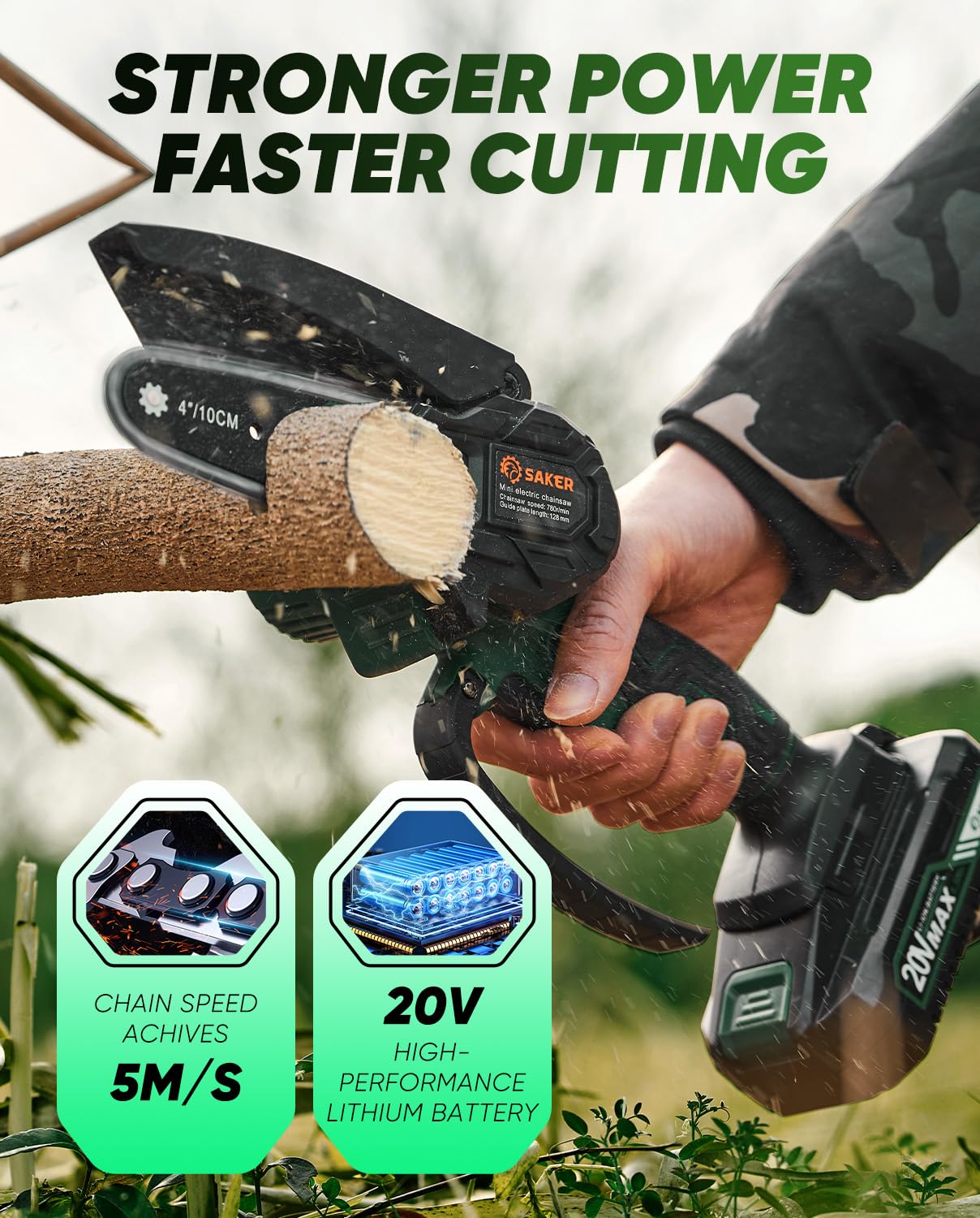 Saker Mini Chainsaw,2025 New Upgrade Electric Chainsaws,Portable Chain Saw Cordless Battery Powered,Small Handheld Chain Saws Pruning Shears Saw for Wood Tree Branches,Courtyard and Garden