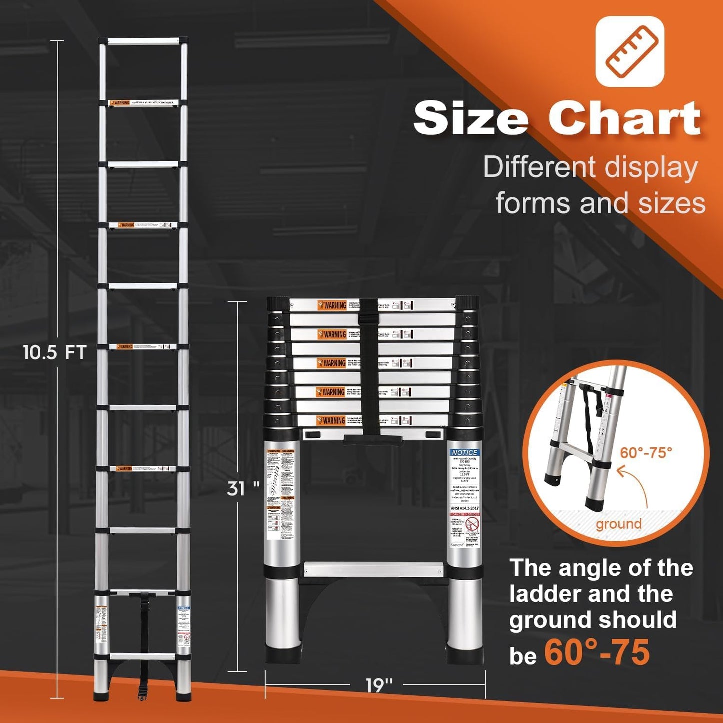 Telescoping Ladder, SocTone 12.5 FT Aluminum Lightweight Extension Ladder with 2 Triangle Stabilizers, Heavy Duty 330lbs Max Capacity, Multi-Purpose Collapsible Ladder for RV or Outdoor Work