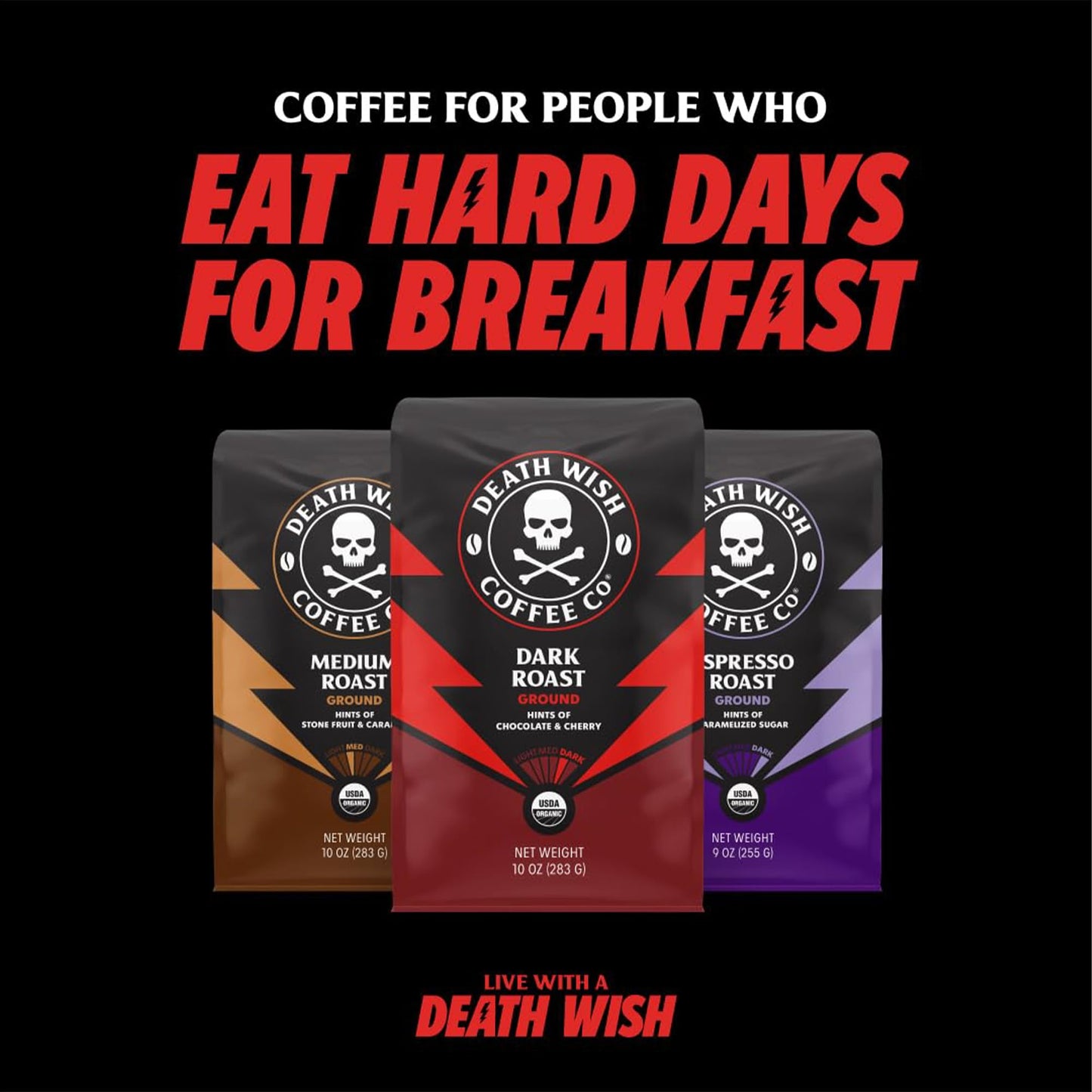 Death Wish Coffee, Organic and Fair Trade Dark Roast Whole Bean Coffee, 16 oz