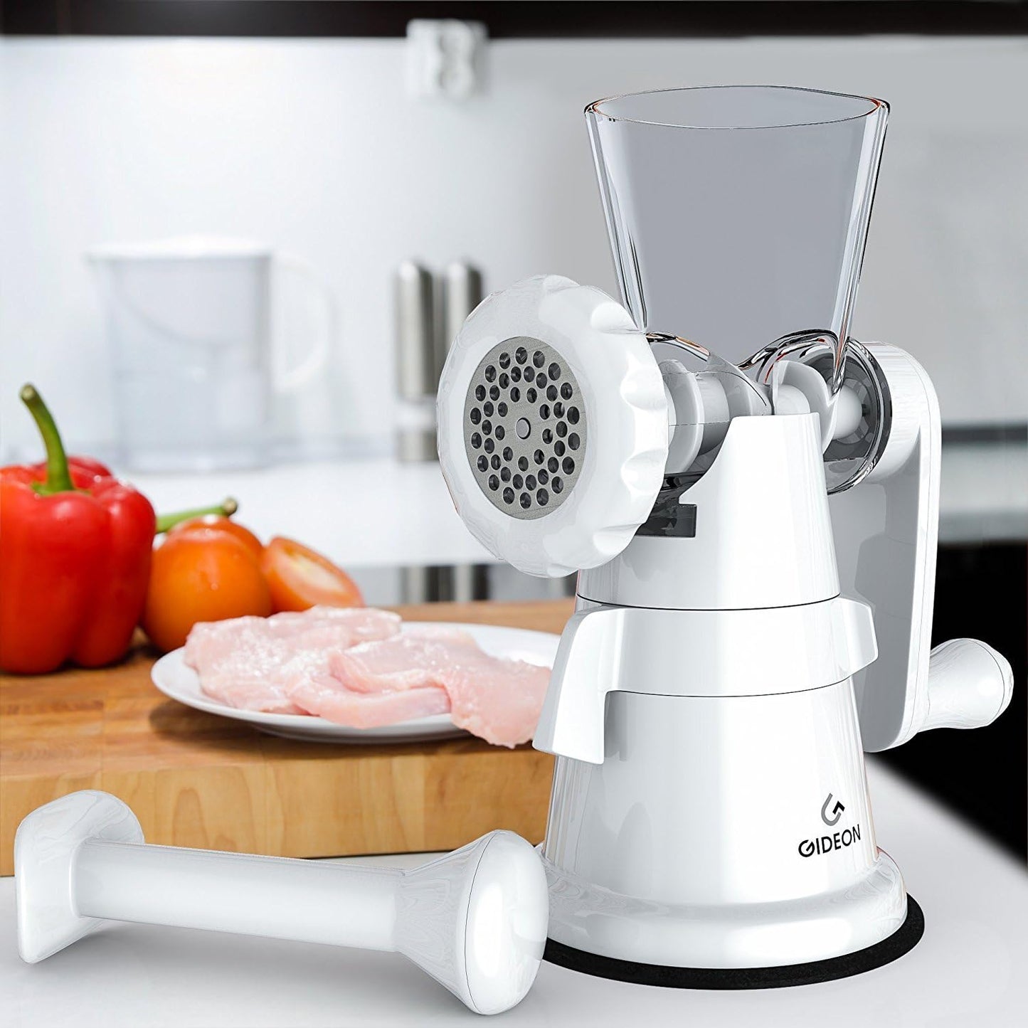 Gideon Hand Crank Manual Meat Grinder Heavy Duty Stainless Steel Blades with Powerful Suction Base Effortlessly Grind Meat, Vegetables, Garlic, Fruits, etc.