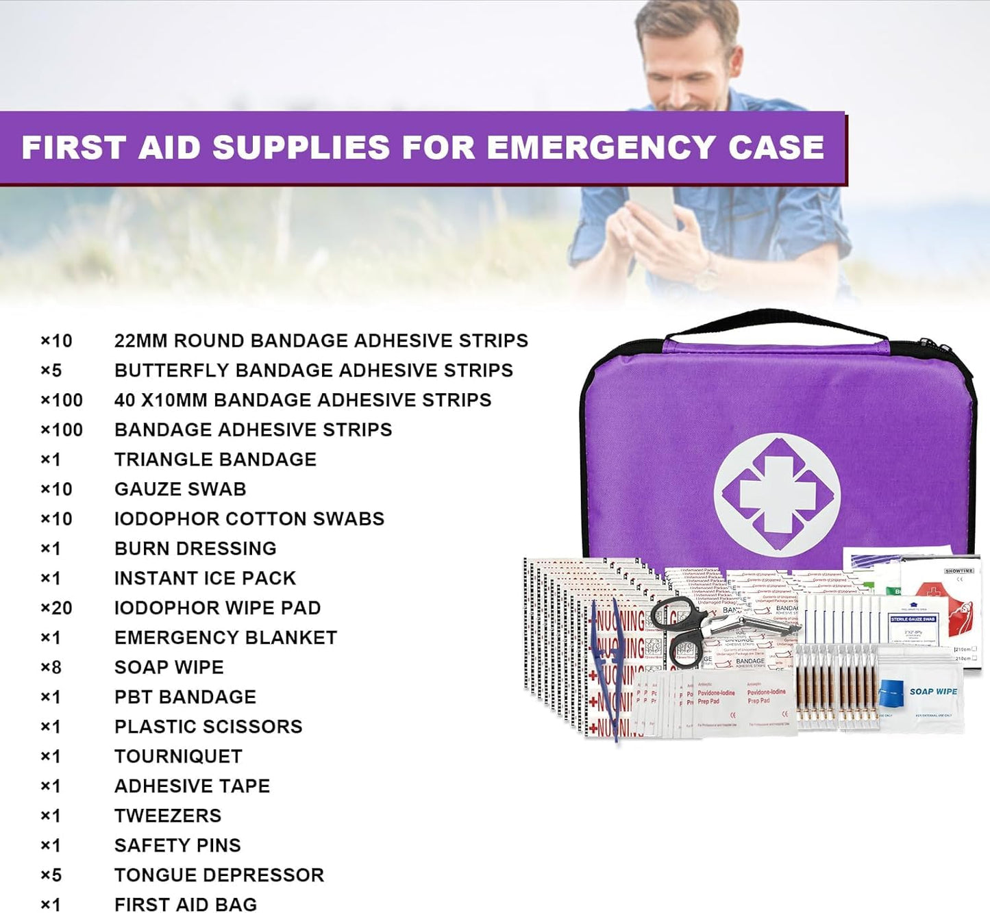 Travel-First Aid-Kit Car-Home 300PCS Survival-Kit Outdoor-Adventure - Small Portable Red Emergency Essential Sets Office Hiking Camping Business Public Must Have First Aid Gear Equipment 1st Aid