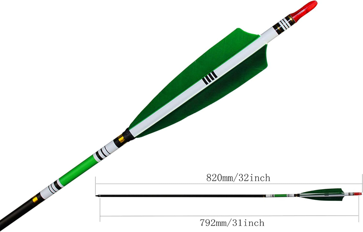 TTFLY FLETCHING 31 inch Carbon Arrows Green Turkey Feather Targeting Arrows Archery with Screw-in Field Tips Hunting&Practice(12 Pack)