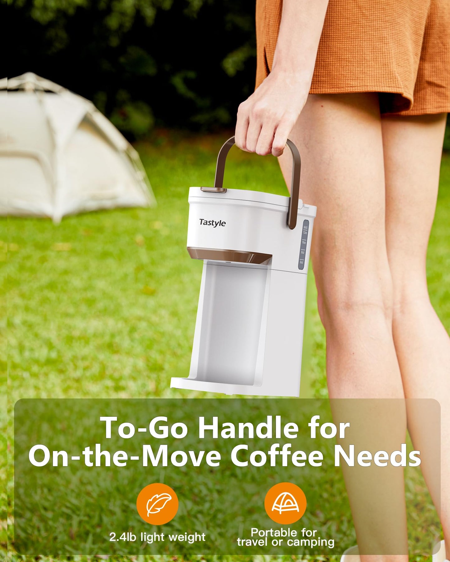 Single Serve One Cup Coffee Maker, for K Cups and Grounds, Mini Coffee Maker with Portable Handle, 6 to 12 Oz Brew Size, for Travel, Camping, Office, RV and Dorm, 120V, Black and Gold