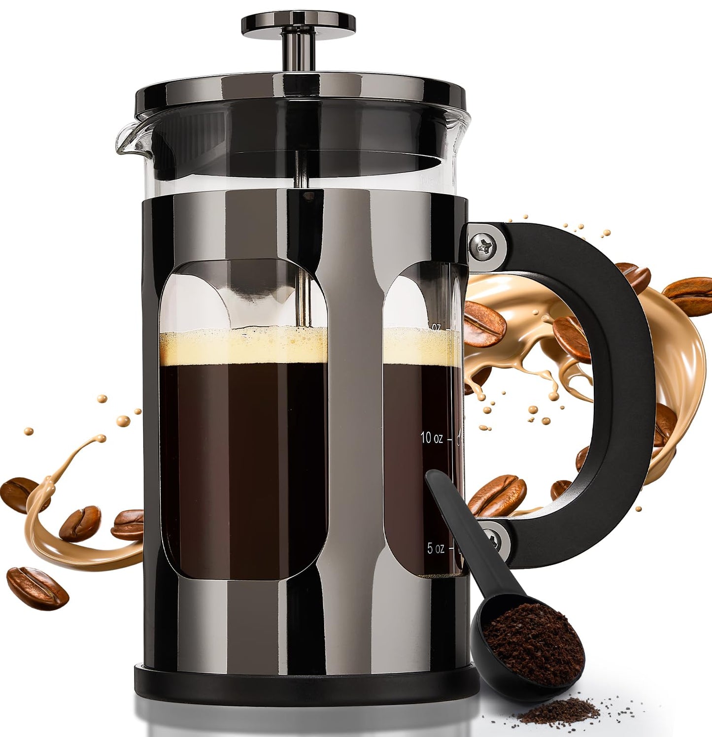 BAYKA French Press Coffee Maker, Large 304 Stainless Steel Coffee Press, Cold Brew Heat Resistant Thickened Borosilicate Coffee Pot for Camping Travel Gifts, 34 Ounce, Dark Pewter