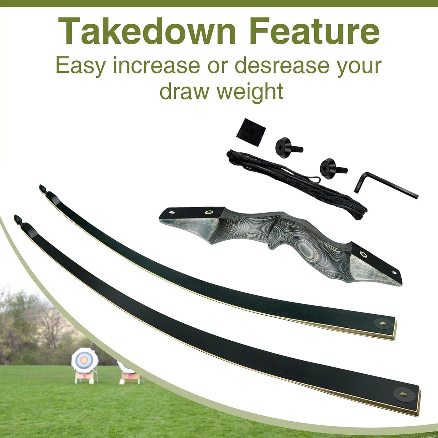 Black Hunter Takedown Recurve Bow, 60" Right Handed & Left Handed Archery Recurve Bows with Ergonomic Design for Adults Beginners to Advanced Outdoor Practice & Hunting (25-60 lbs)