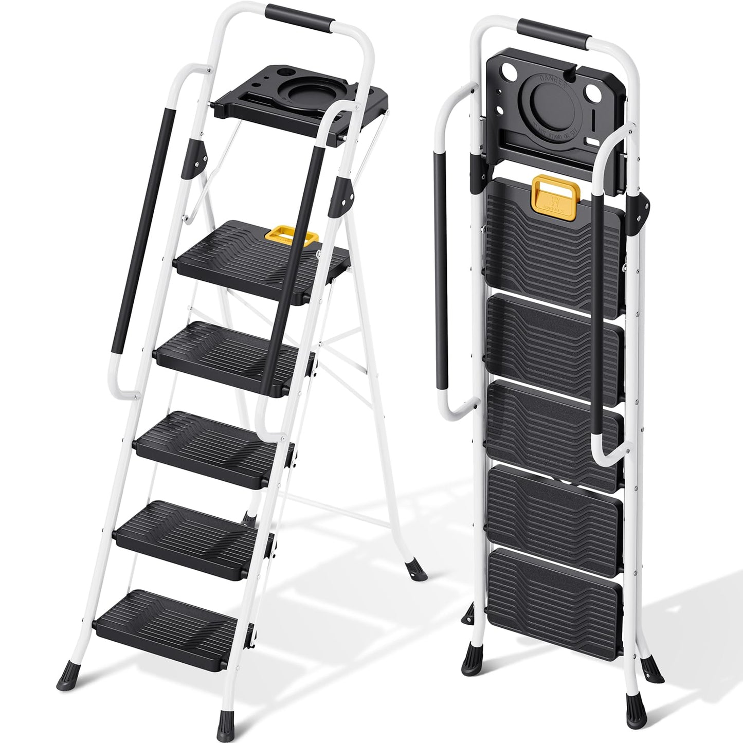 KINGRACK 4 Step Folding Ladder, 800lbs Capacity Step Stool with Safety Lock, Non-Skid Wide Pedals, and Handrail, Lightweight, Household Ladder for Home, Kitchen, Pantry, Closets, and Office Use, White