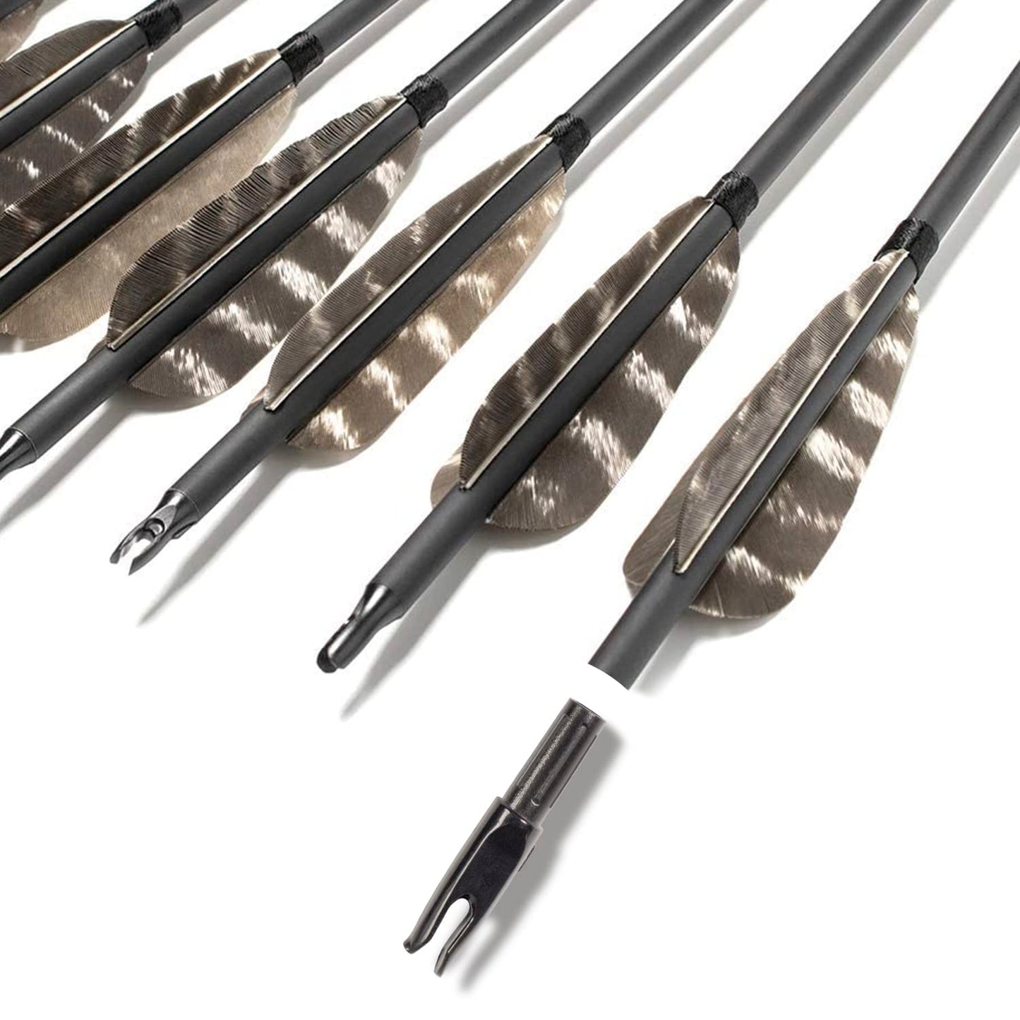 31Inch Carbon Arrow, Practice Hunting Arrows, Camo Turkey Feather Fletching, Arrows for Compound & Recurve Bow with Removable Tips Adjustable Nocks