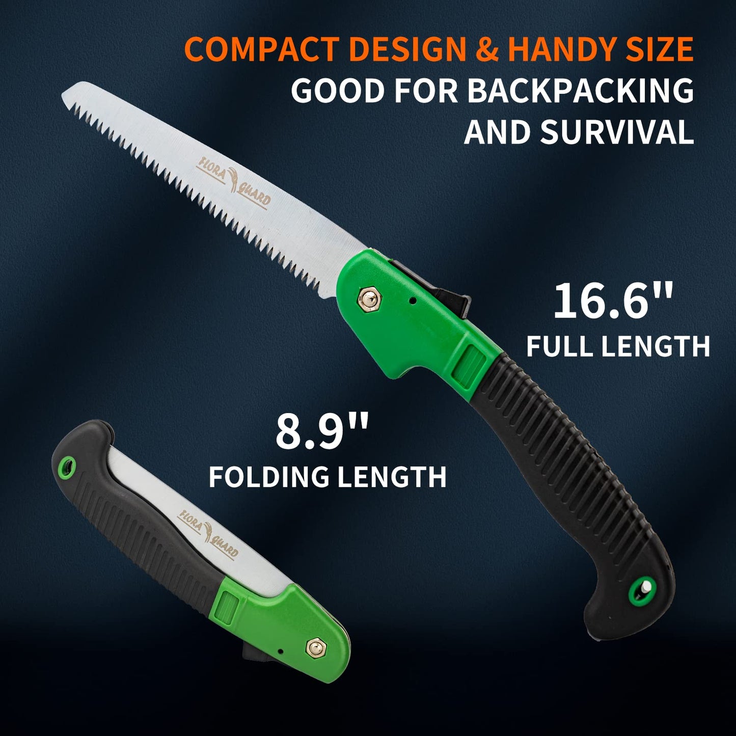 FLORA GUARD 7.7-Inch Folding Saw, Pruning Hand Saw with Triple-Cut Razor Teeth for Wood Cutting, Tree Trimming, and Camping