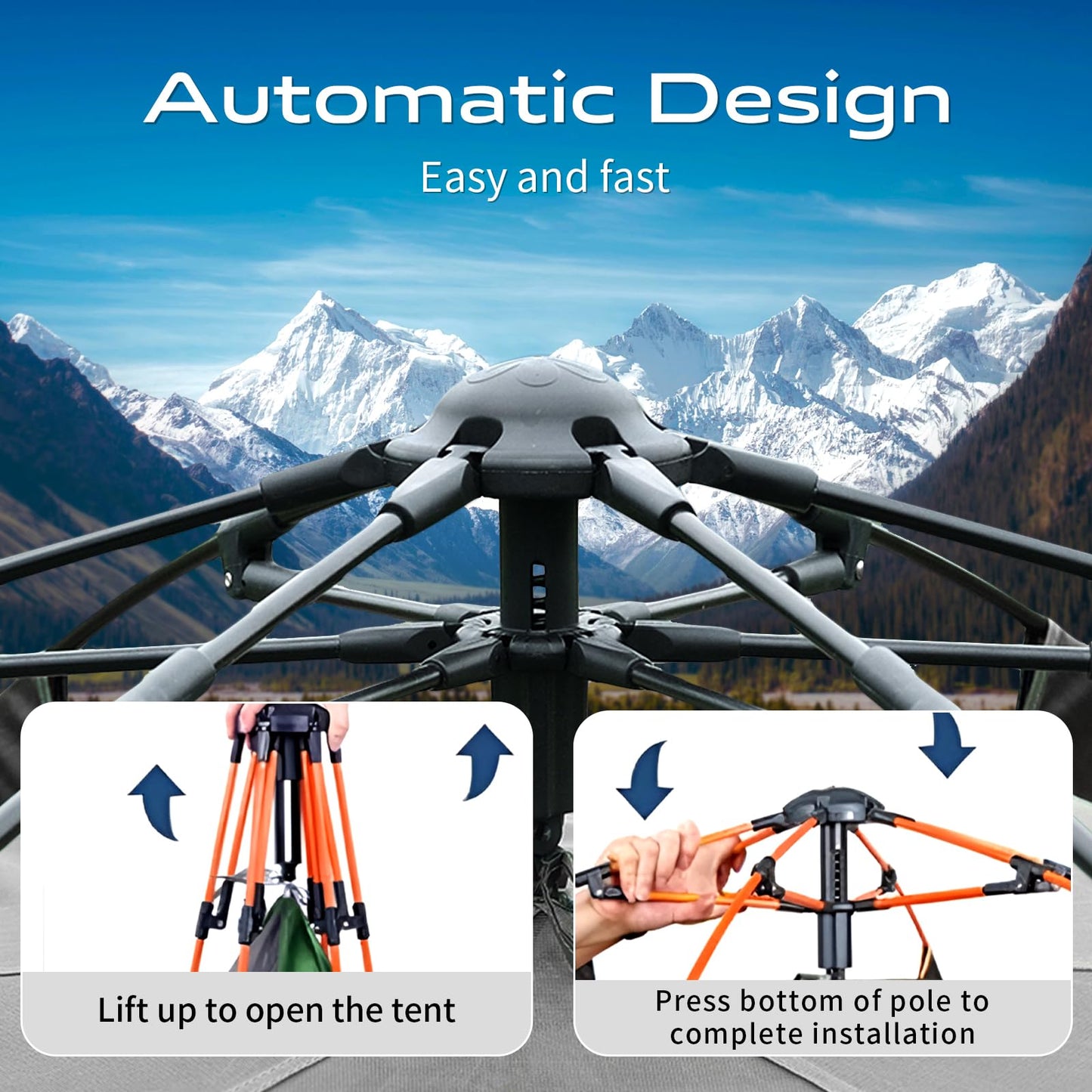 Hewolf 2/3/4 Person Camping Tent - Instant Pop Up Waterproof 2 Doors Tent with Easy Setup | 3-Season Hexagonal Dome Design for Family, Hiking & Traveling