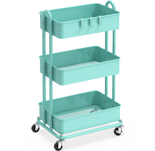Simple Houseware 3-Tier Heavy Duty Metal Utility Rolling Cart, White