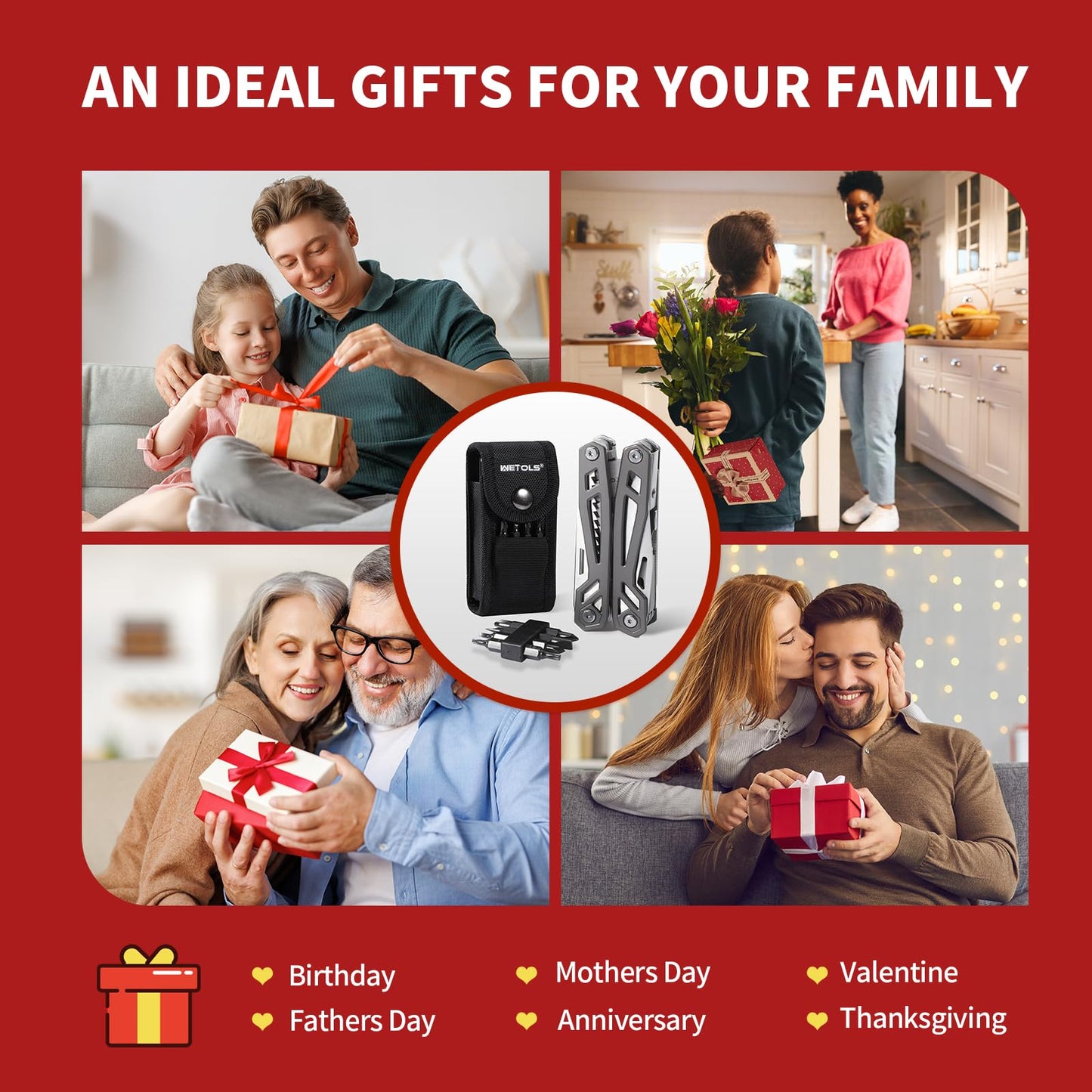 WETOLS Multitool with Pocket Knife, Birthday Gifts for Men Women Mom Dad, 21-in-1 Stainless Steel Pliers with Screwdrivers, Self-locking multitools with EDC Sheath, Ideal for Home, Camping, Survival