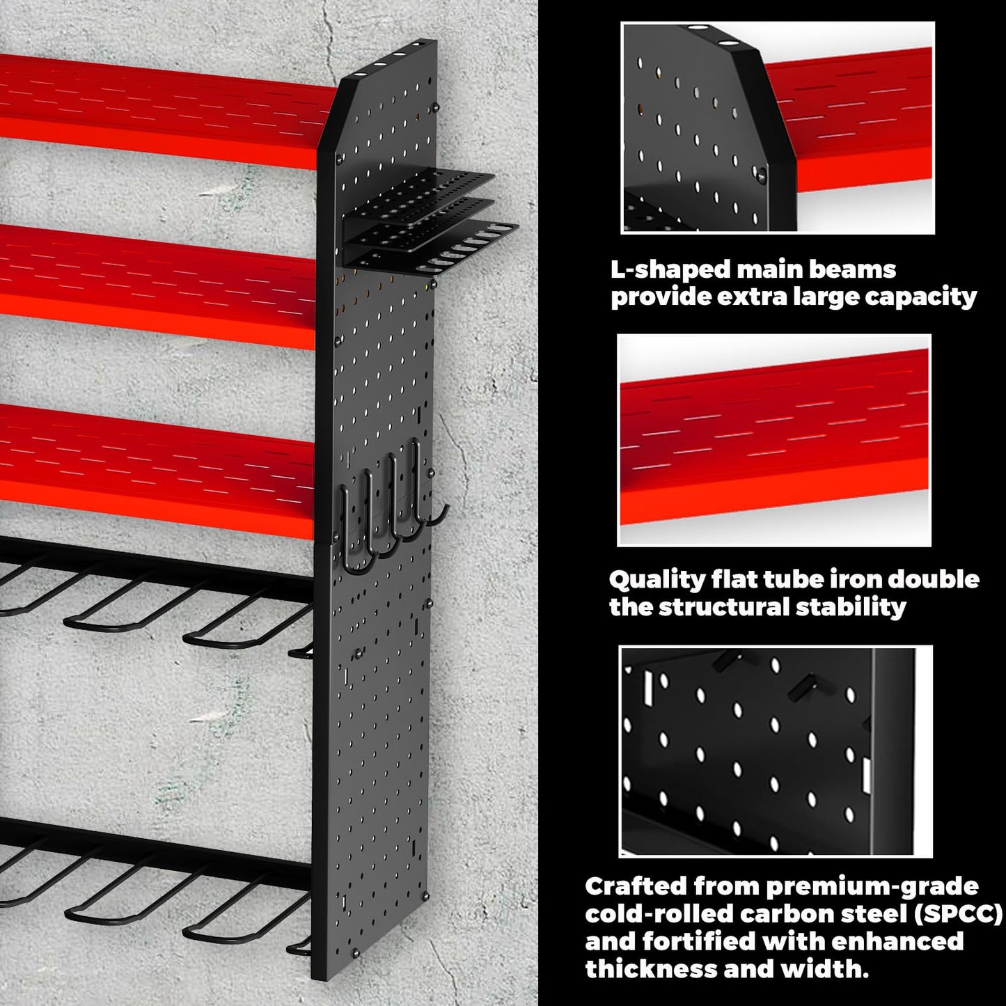 KAFAHOM Power Tool Organizer with Charging Station.Garage 8 Drill Holder Built in 8 Outlets Power Strip,Tool Storage Shelf Wall Mount,Tool Battery Organizer with Screwdriver/Hammer/Air Tool Rack