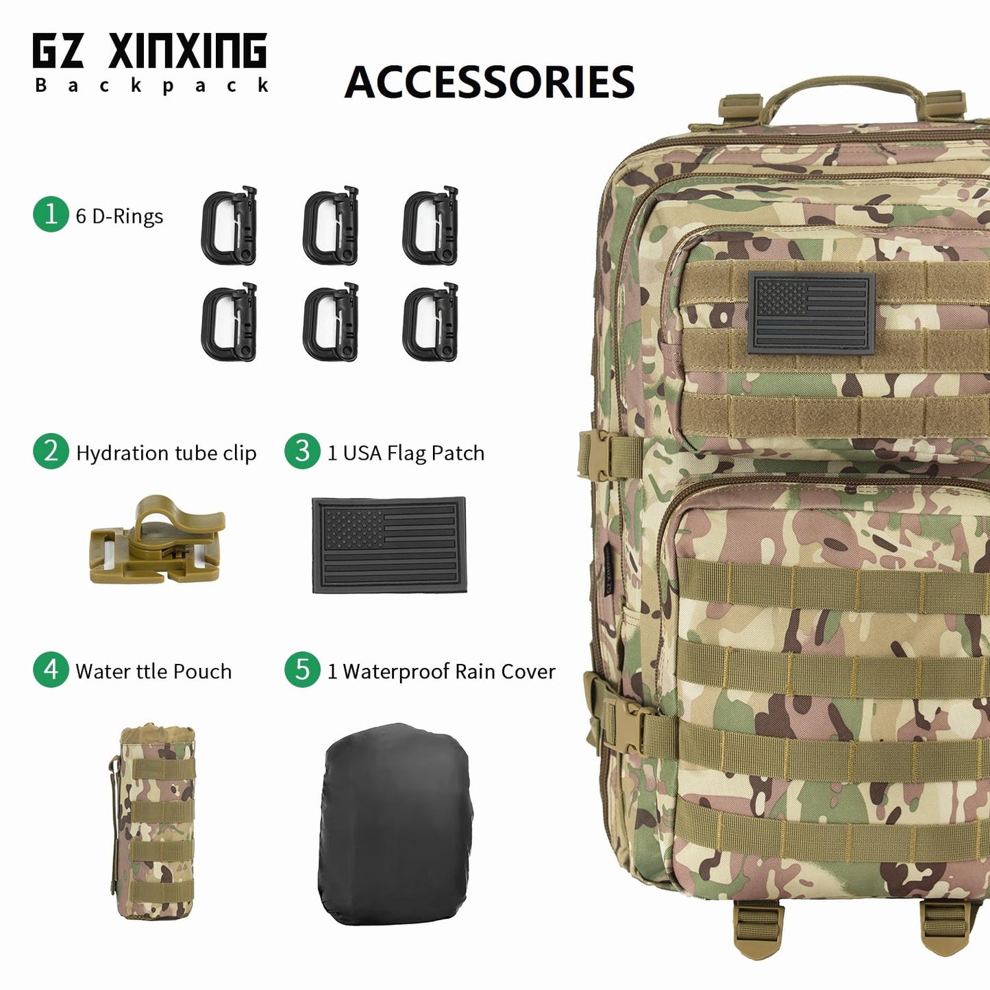GZ XINXING Military Tactical Backpack Army 3 Day Assault Pack Molle Bug out Bag Backpacks For Men