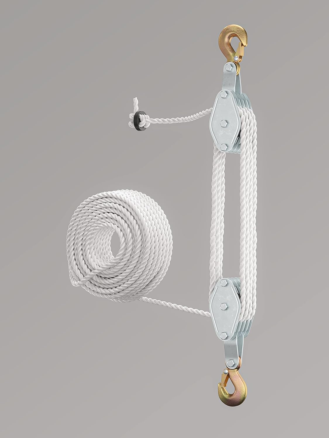 Block and Tackle Pulley System for Lifting Objects - SoB 4000LB Breaking Strength with 65 Feet of 3/8" Rope - 7:1 Lifting Power - Heavy Duty Rope Hoist Pulley System for Garage Warehouse Construction