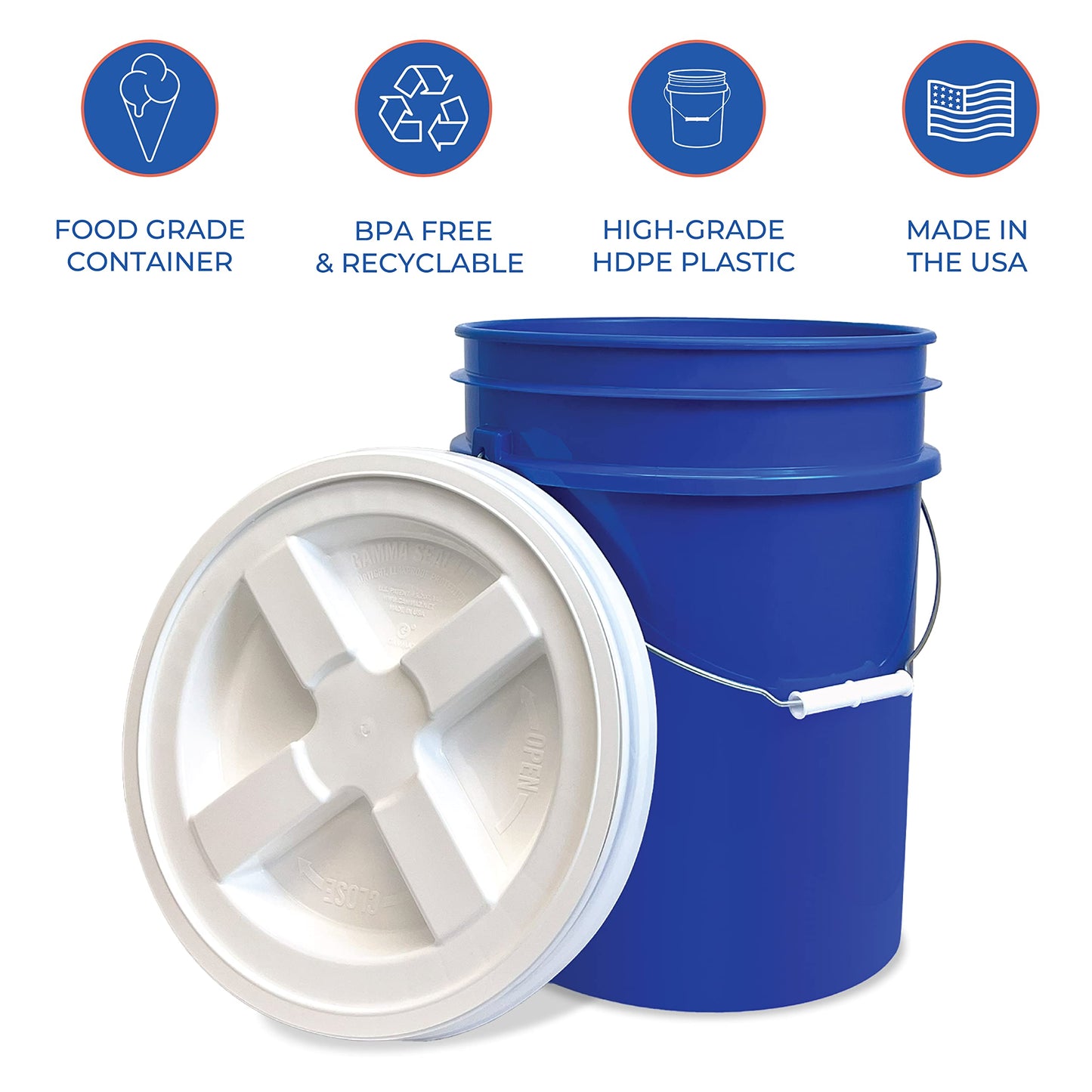 ePackageSupply 5 Gallon White Bucket with Gamma Seal Screw on Airtight Lid | Made in USA | Food Grade | Heavy-Duty | Durable 90 Mil All Purpose Pail | Easy Stack and Store | BPA Free (3 Count), White