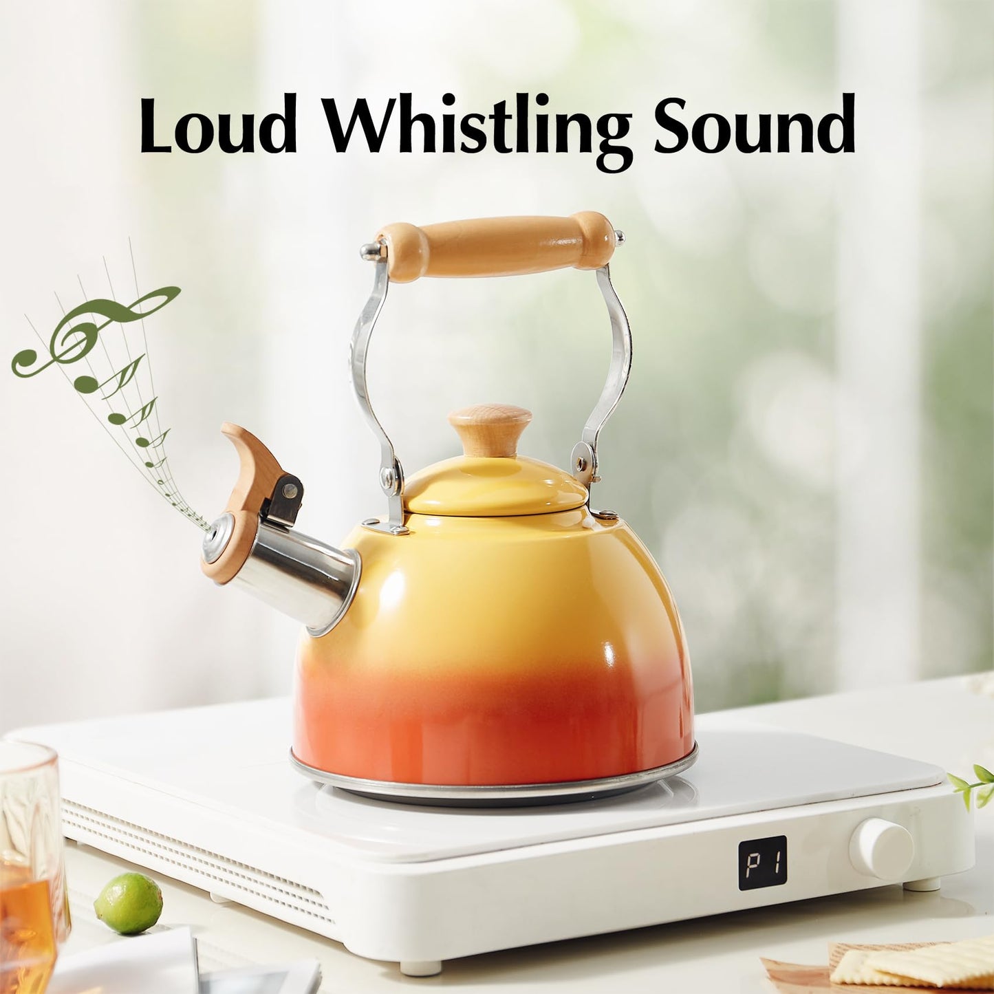 ROCKURWOK Tea Kettle, Tea Pot with Cool Touch Ergonomic Handle, Teapot Food Grade Stainless Steel, Tea Kettle Stovetop, Kettle Teapot, Whistling Tea Kettle, Small Tea Kettle, 1.6 Quart (Green)