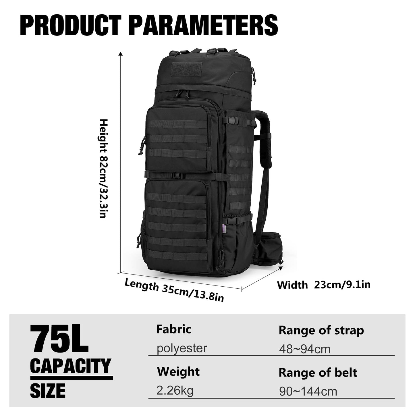 Mardingtop 75L Molle Hiking Internal Frame Backpacks with Rain Cover for Camping,Backpacking,Travelling