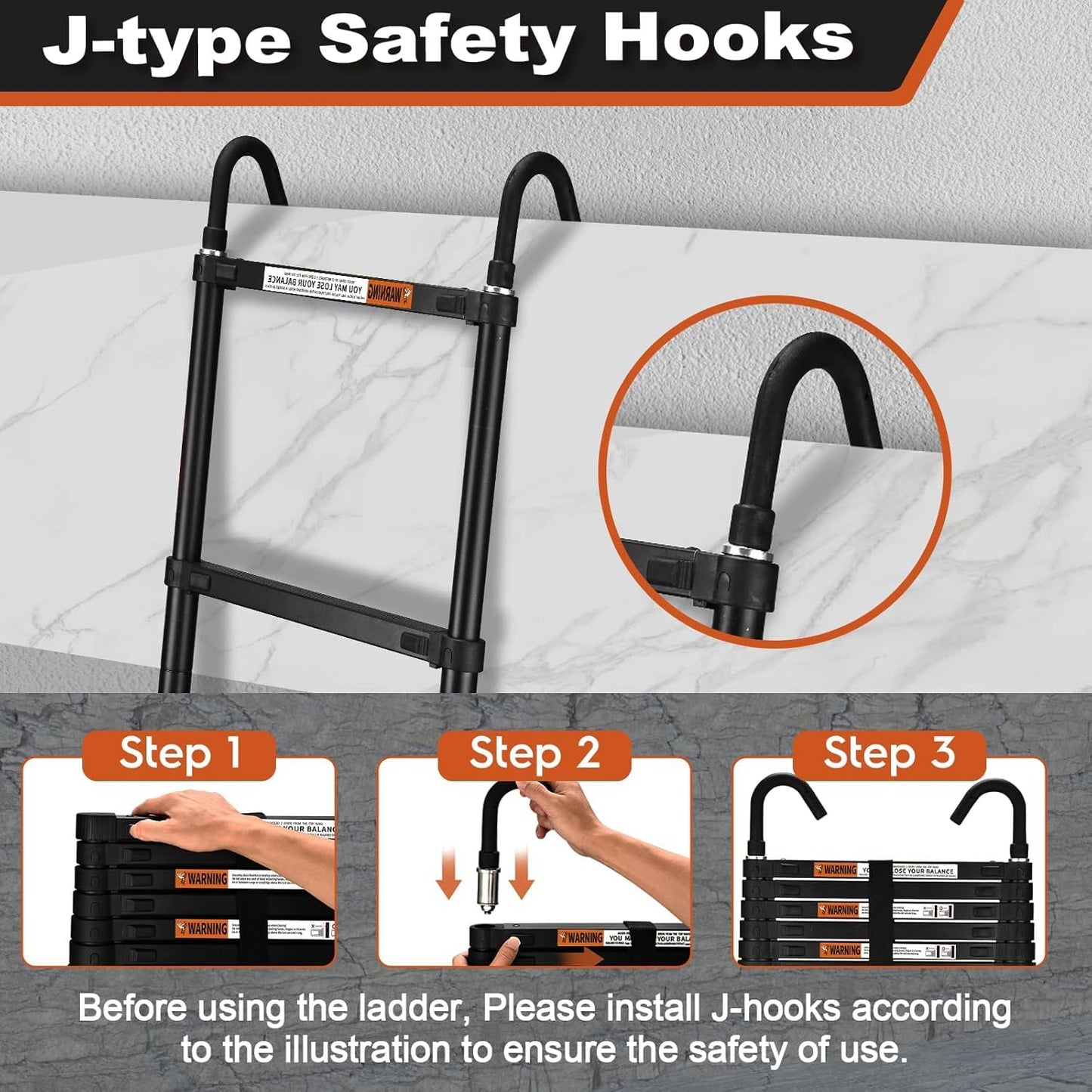 Telescoping Ladder, SocTone 12.5 FT Aluminum Lightweight Extension Ladder with 2 Triangle Stabilizers, Heavy Duty 330lbs Max Capacity, Multi-Purpose Collapsible Ladder for RV or Outdoor Work