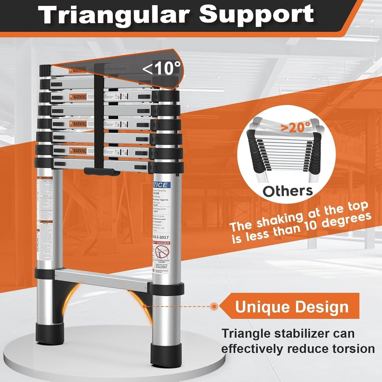 Telescoping Ladder, SocTone 12.5 FT Aluminum Lightweight Extension Ladder with 2 Triangle Stabilizers, Heavy Duty 330lbs Max Capacity, Multi-Purpose Collapsible Ladder for RV or Outdoor Work