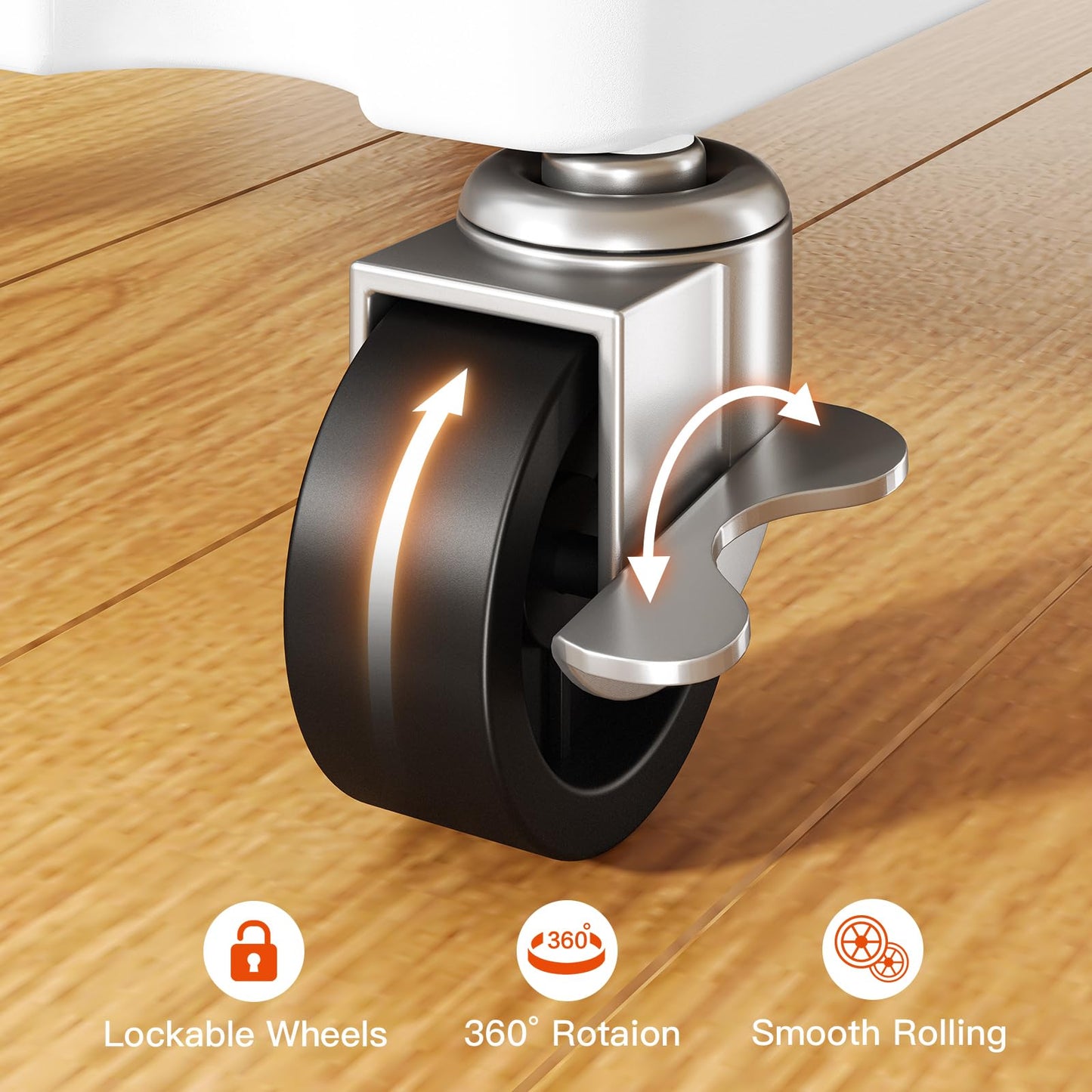 Pipishell 3 Tier Rolling Cart Organizer, Plastic Rolling Cart with Lockable Wheels & Reinforced Handle, Lightweight Utility Cart Storage Cart for Nursery, Kitchen, Bathroom, Craft Room, White, PIUC14W