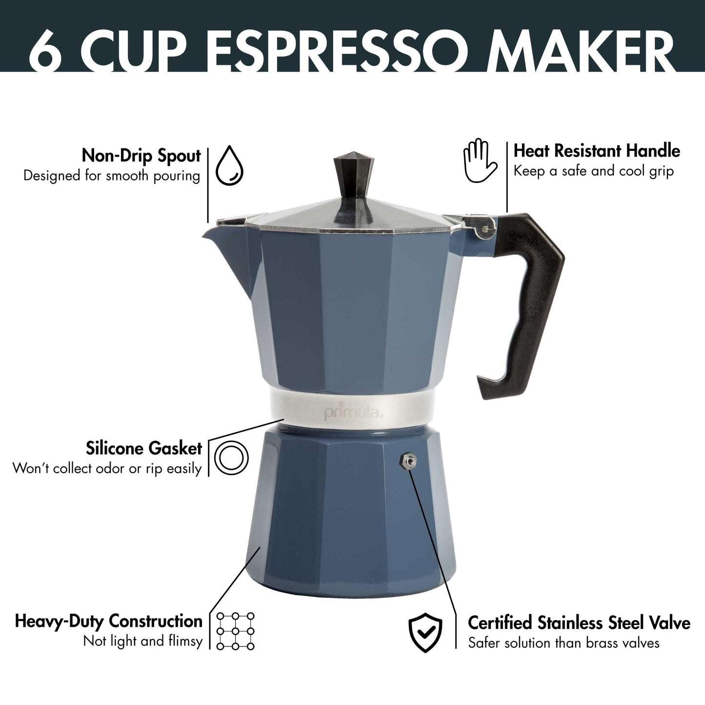 Primula Classic Stovetop Espresso and Coffee Maker, Moka Pot for Italian and Cuban Café Brewing, Greca Coffee Maker, Cafeteras, 12 Espresso Cups, Silver