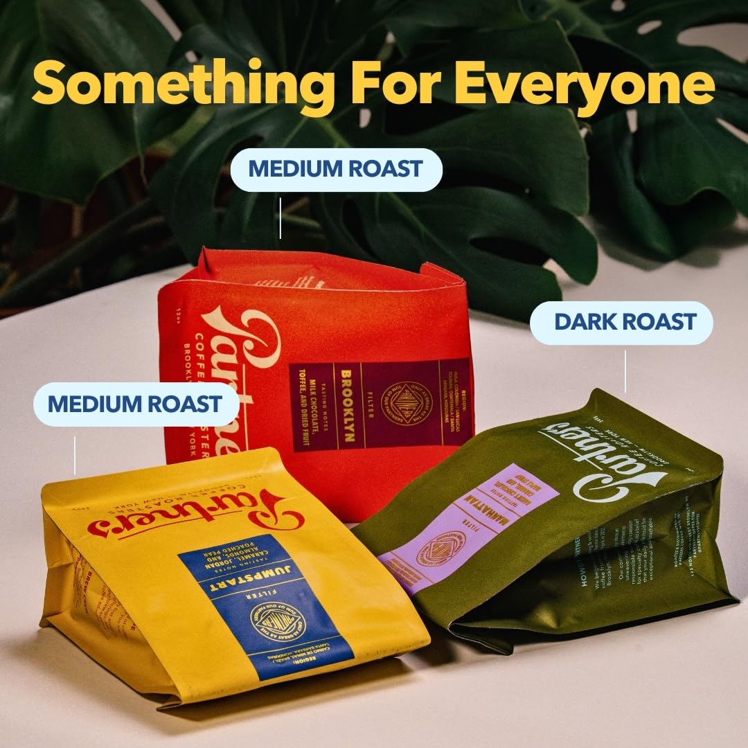 PARTNERS COFFEE ROASTERS - Whole Bean Coffee (Flatiron - Espresso, Medium-Dark Roast) 12oz - Classic Blend, Tastes Like Home - Dark Chocolate, Praline, Dates - Coffee Beans - Roasted in New York City