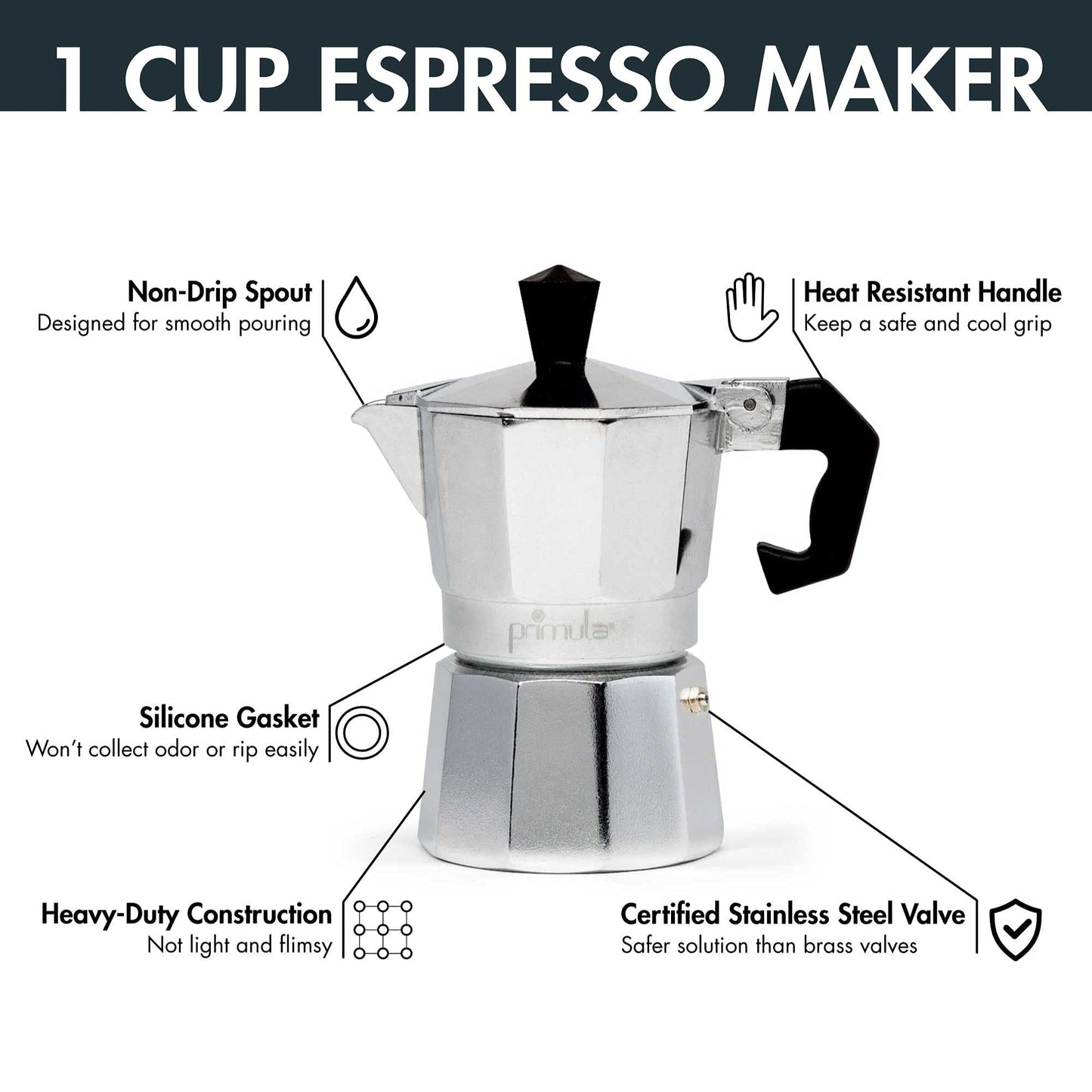 Primula Classic Stovetop Espresso and Coffee Maker, Moka Pot for Italian and Cuban Café Brewing, Greca Coffee Maker, Cafeteras, 12 Espresso Cups, Silver