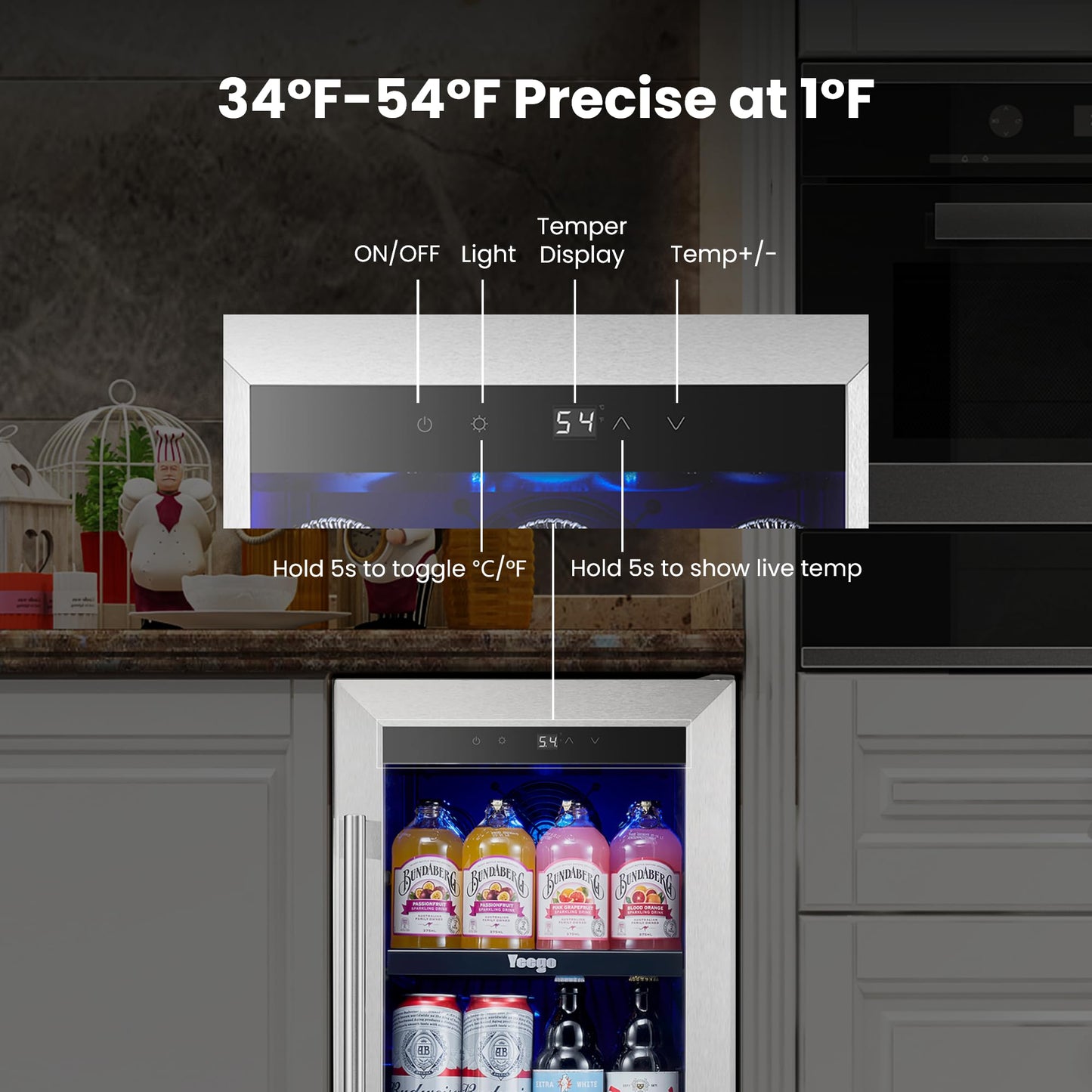 Yeego Beverage-Refrigerator, 24 Inch Beer Cooler Built-in or Freestanding,180 Cans Beverage Cooler with Glass Door,Mini-Fridge for Bottles and Cans Beer/Soda/Water/Wine