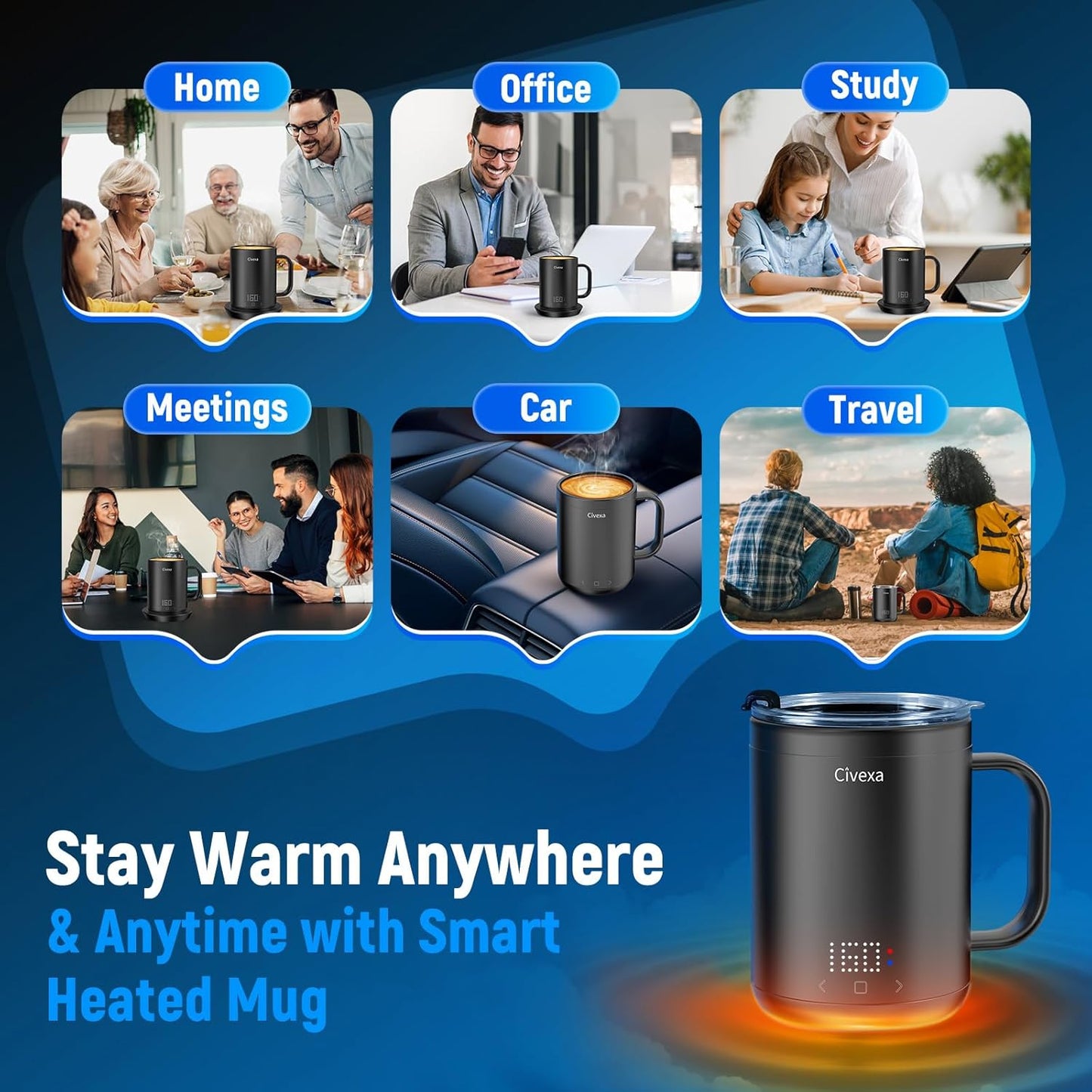Rechargeable Self Heating Coffee Mug, Fast Heating & High Temperature, 14 Oz App-Controlled Heated Coffee Mug, 1F Precise Temperature Control Smart Mug Warmer for 150 Min Use