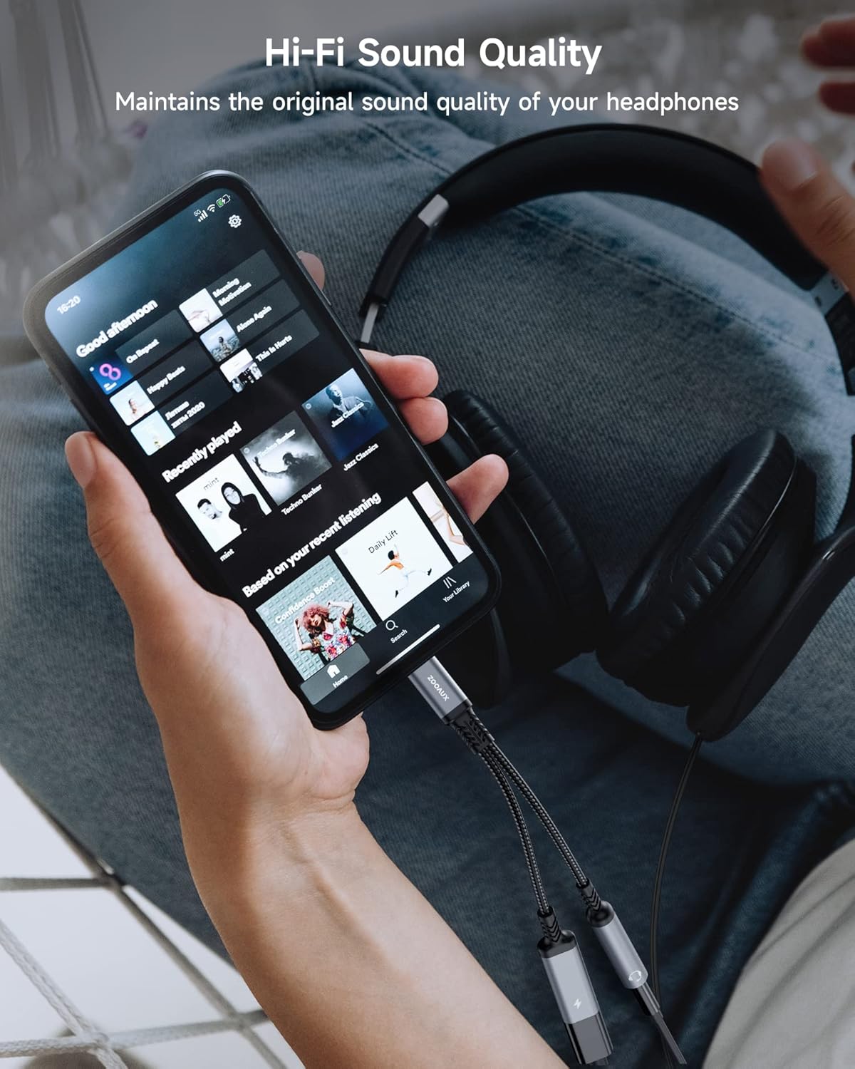 ZOOAUX USB C to 3.5mm Headphone and Charger Adapter,2 in 1 USB C to Aux Audio Jack with PD 60W Fast Charging Dongle Cable Cord for S23/S22/S21/S20 Ultra, iPad Pro, Pixel (Gray)