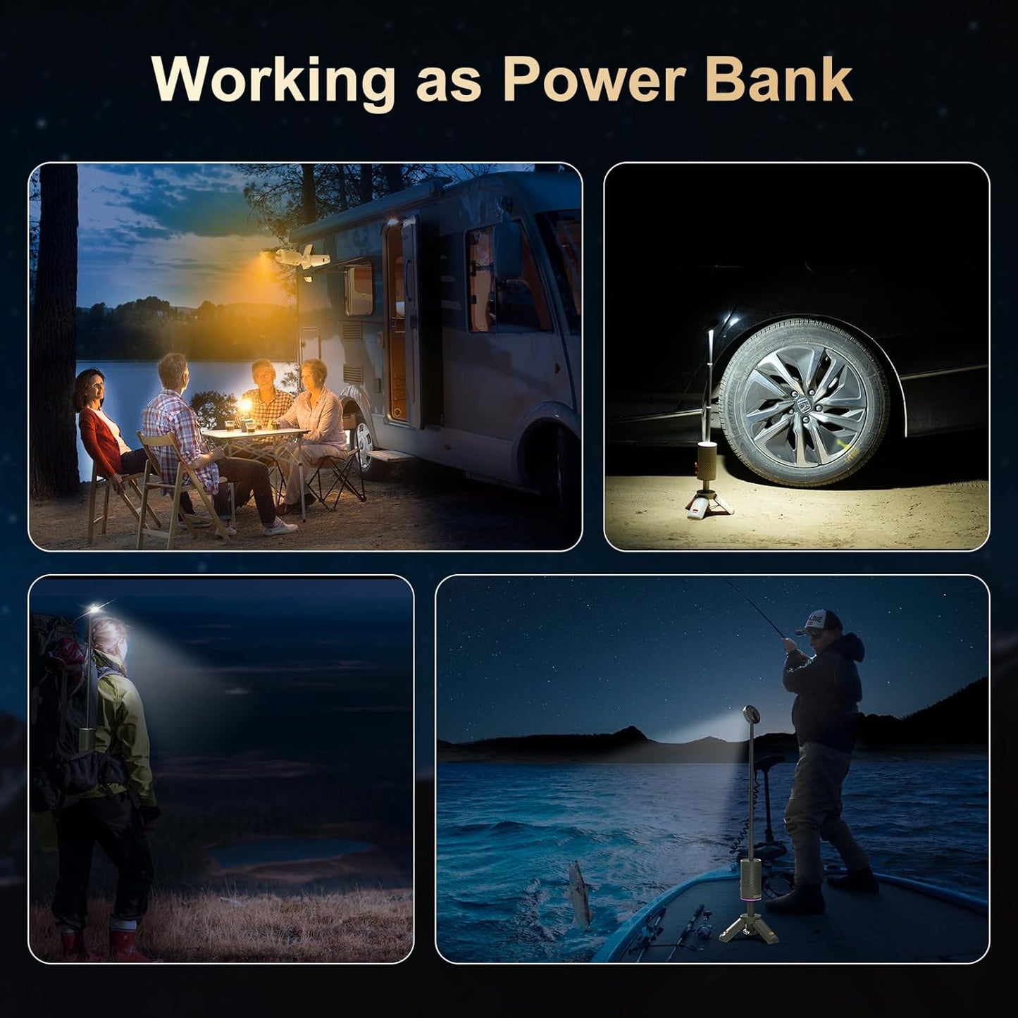 1Mii Lavaudio Camping Lantern with Bluetooth Speaker, Rechargeable Telescopic Camping Light, 12500mah Battery Rechargeable Lumens 800 Flashlight, Scalable Camping Lights for Hiking, Camping