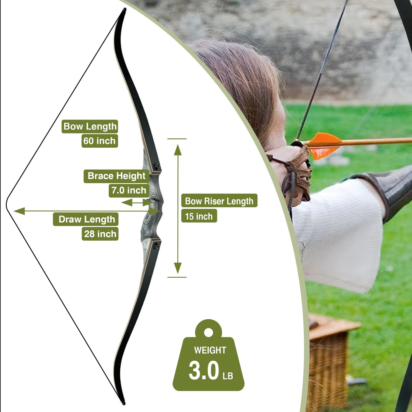 Black Hunter Takedown Recurve Bow, 60" Right Handed & Left Handed Archery Recurve Bows with Ergonomic Design for Adults Beginners to Advanced Outdoor Practice & Hunting (25-60 lbs)