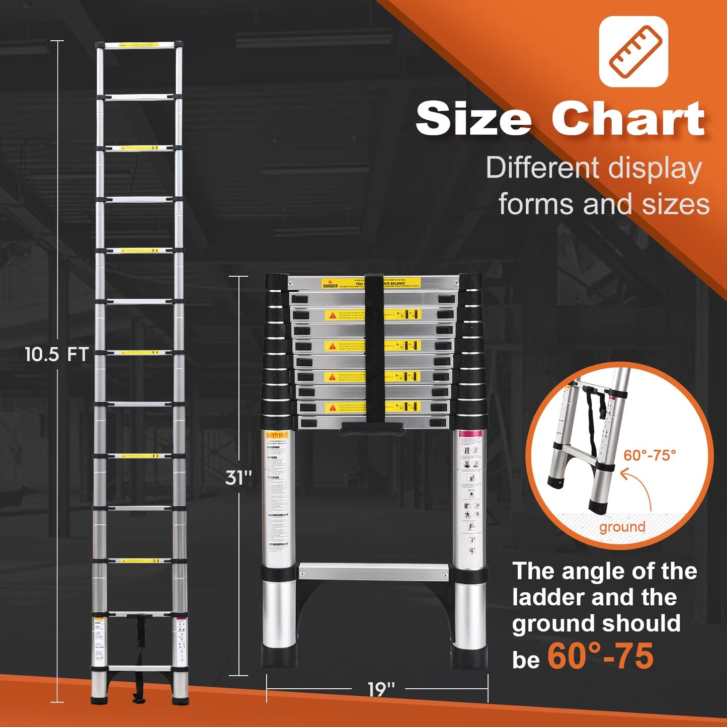 Telescoping Ladder, SocTone 12.5 FT Aluminum Lightweight Extension Ladder with 2 Triangle Stabilizers, Heavy Duty 330lbs Max Capacity, Multi-Purpose Collapsible Ladder for RV or Outdoor Work