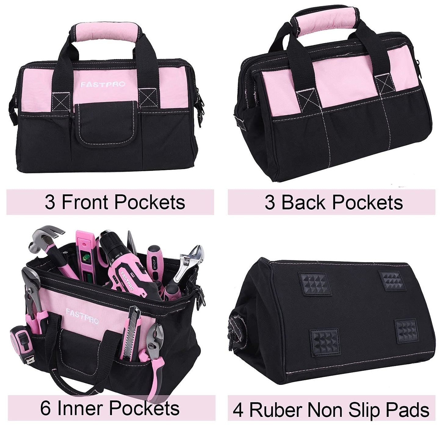 FASTPRO 232-Piece 20V Cordless Lithium-Ion Drill Driver & Home Tool Set, Household Repairing Tool Kit with Drill, 12-Inch Wide Mouth Storage Tool Bag, Green