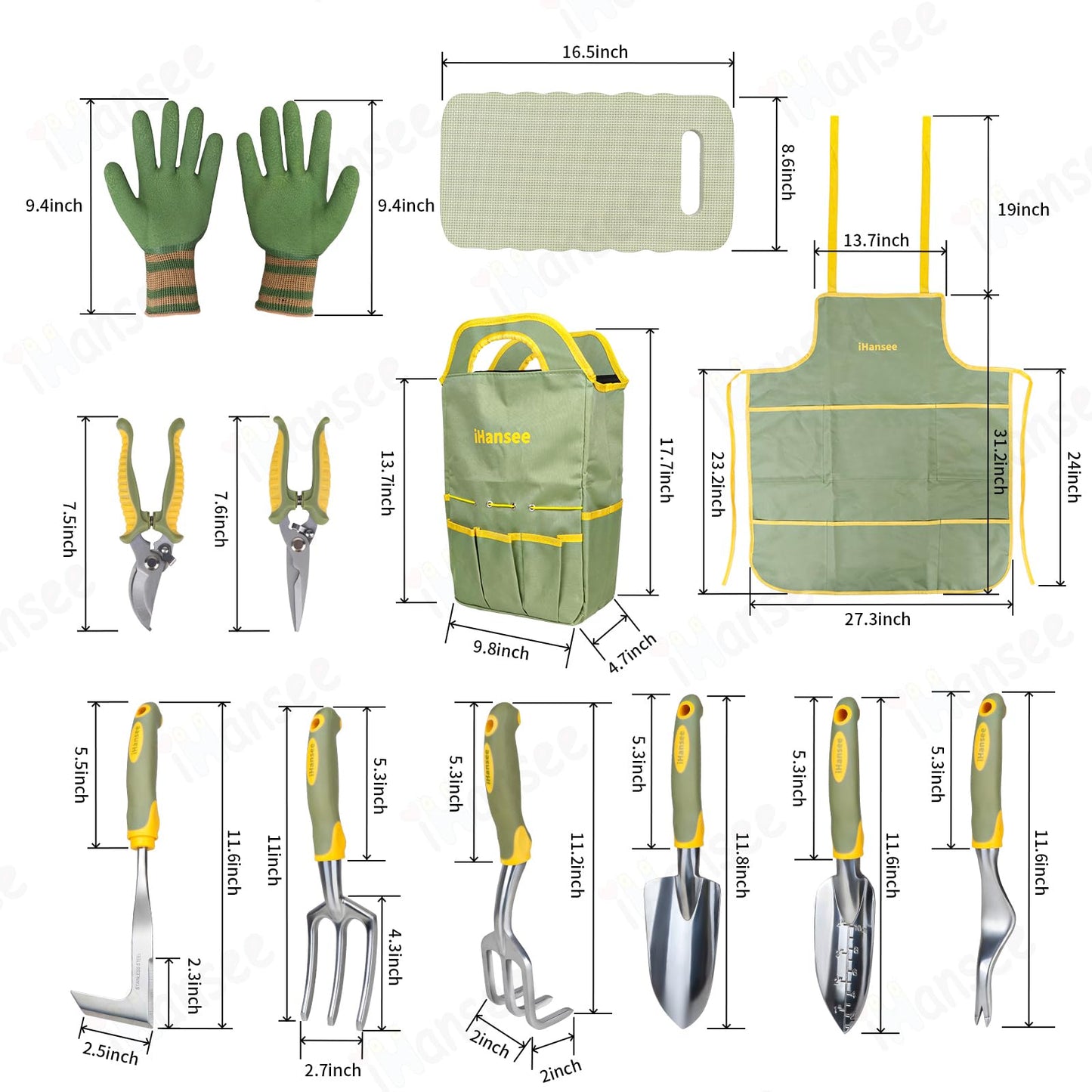 Brown Gardening Tools Set 12-Piece, Heavy Duty Garden Hand Tool Kit with Non-Slip Ergonomic Handle, Storage Tote Bag, Garden Apron, Gloves and Kneeling Pad, Gardening Gifts for Women Men Plant Lover