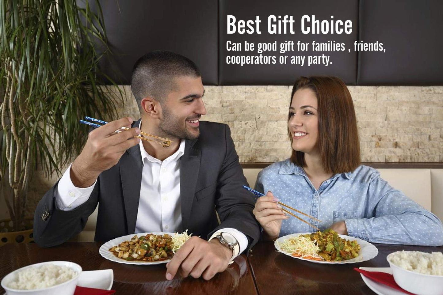 Titanium Plated Chopstick Stainless Steel Chopsticks Metal Chopsticks Reusable Dishwasher safe Premium Laser Engraved Chop Sticks for Eating 2 Pairs Gift Set Blue Silver